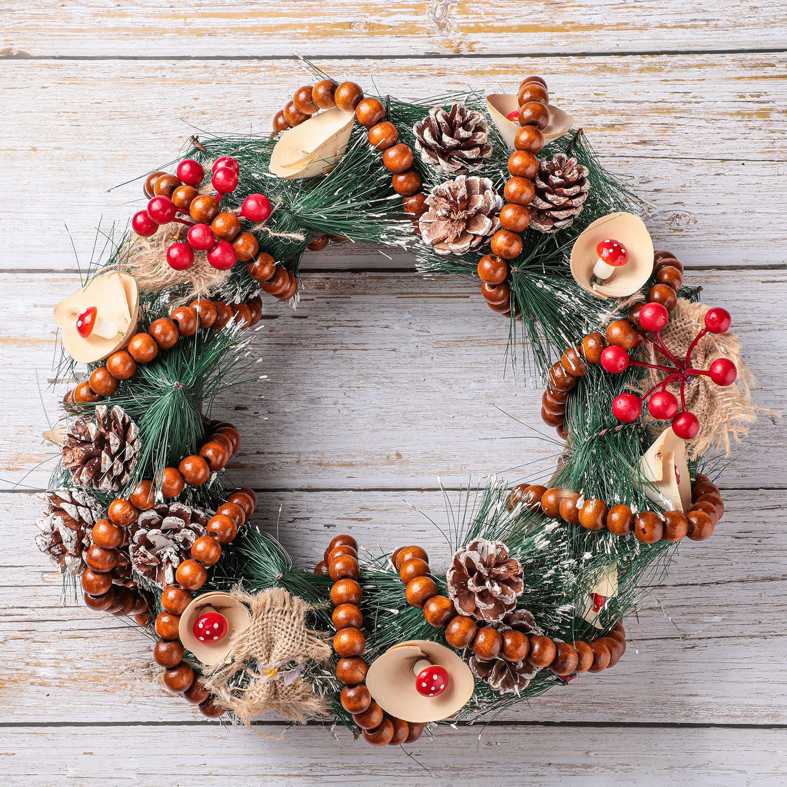 Giegxin Lot de 4 guirlandes de perles de Noël en bois - Décoration rustique pour sapin de Noël - Décoration de table de ferme - Décoration murale bohème pour cadeaux de Noël - 12,4 m (couleur café)