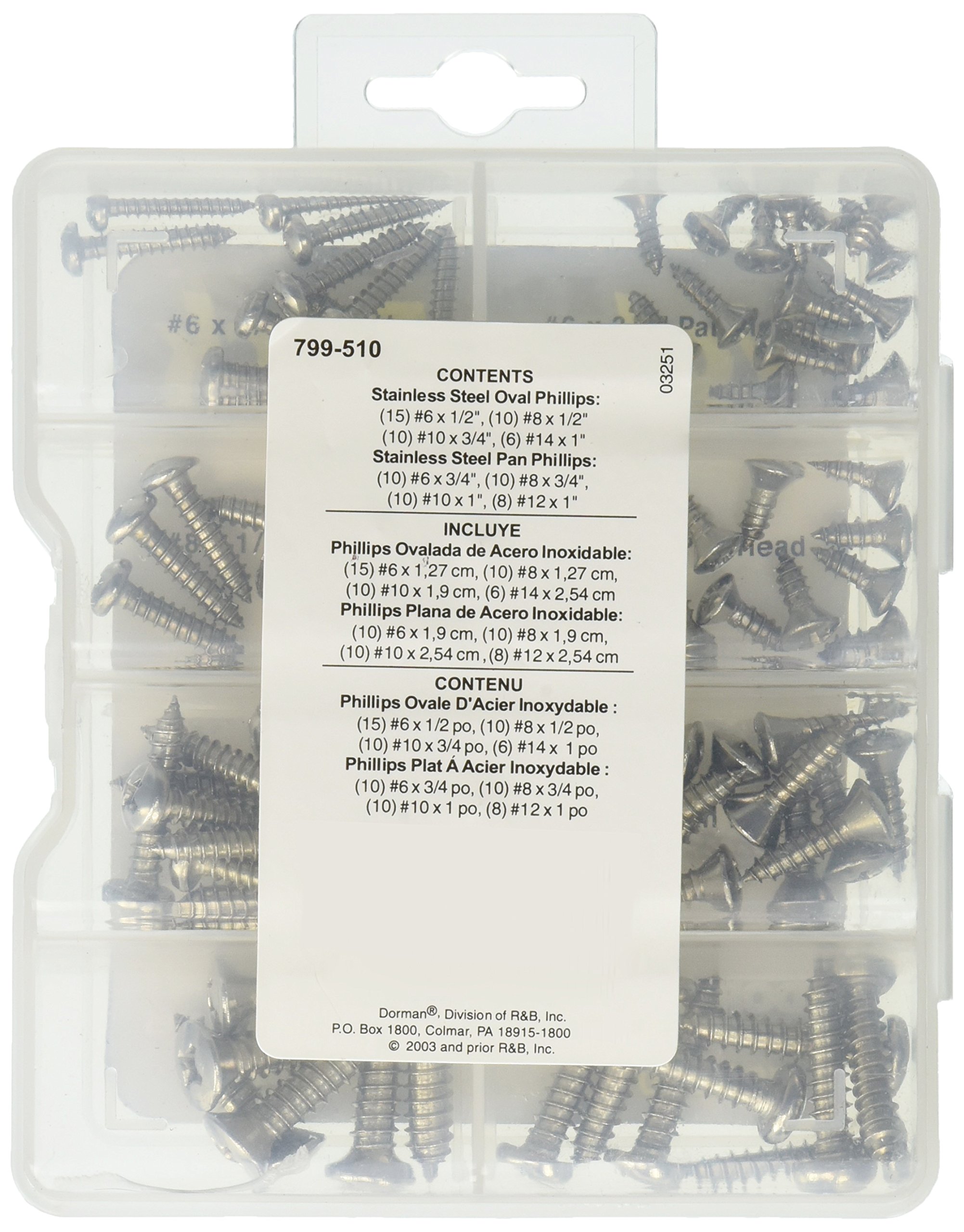 Dorman - Autograde 799-510 Sheet Metal Screw Stainless Steel Value Pack- 8 Sku's- 79 Pieces