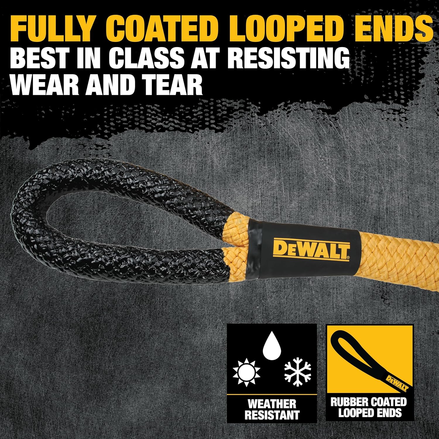 DEWALT DXBC900011 Black/Yellow 2" x 30' Heavy Duty Offroad Recovery Kit - Kinetic Rope 131,600 LBS Break Strength/Soft Shackles 135,000 LBS Break Strength