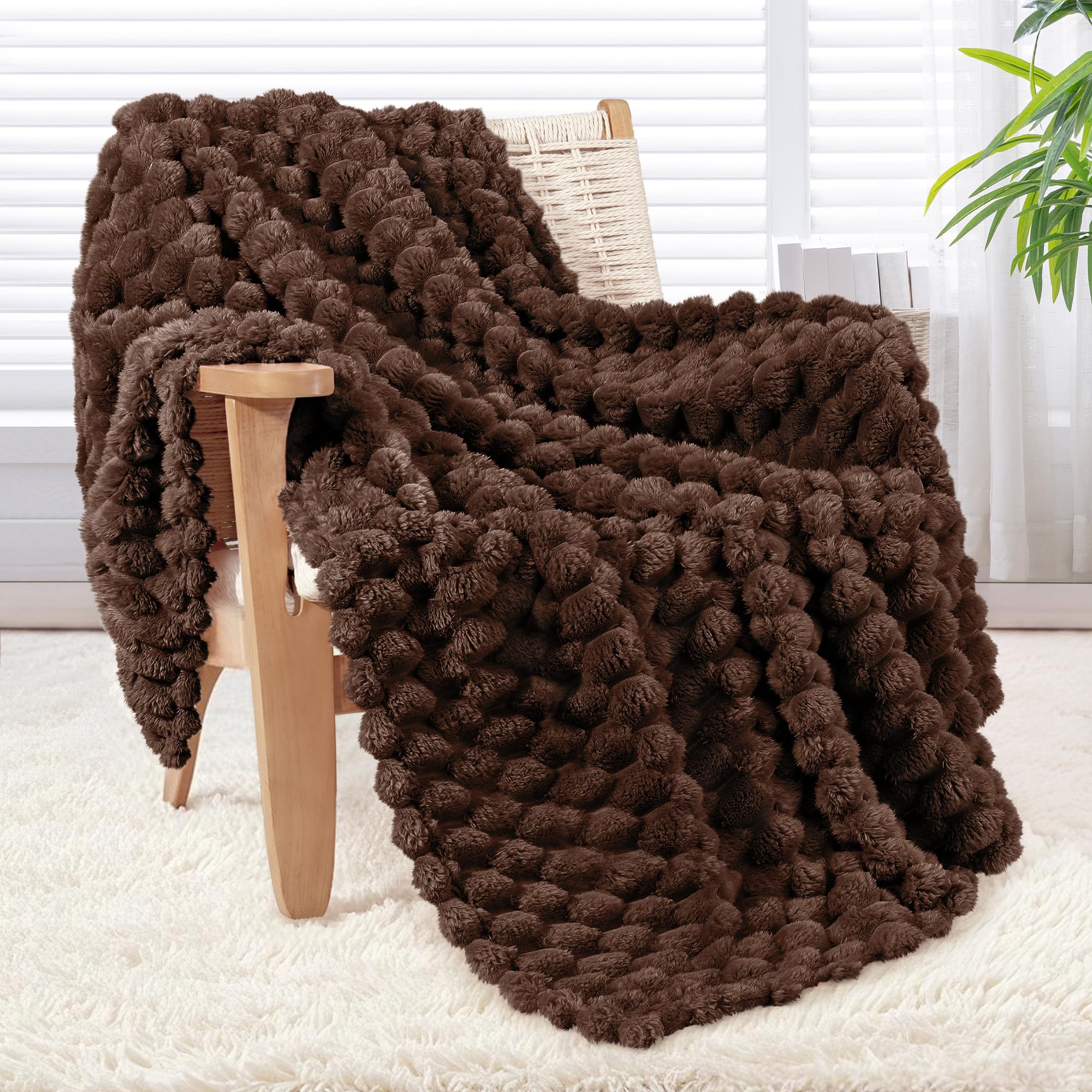 Whale Flotilla Throw Blanket for Couch with Jacquard Pattern, Fuzzy Soft Cozy Exquisite Blankets for All Season, Warm and Fluffy, 50x60 Inch, Coffee