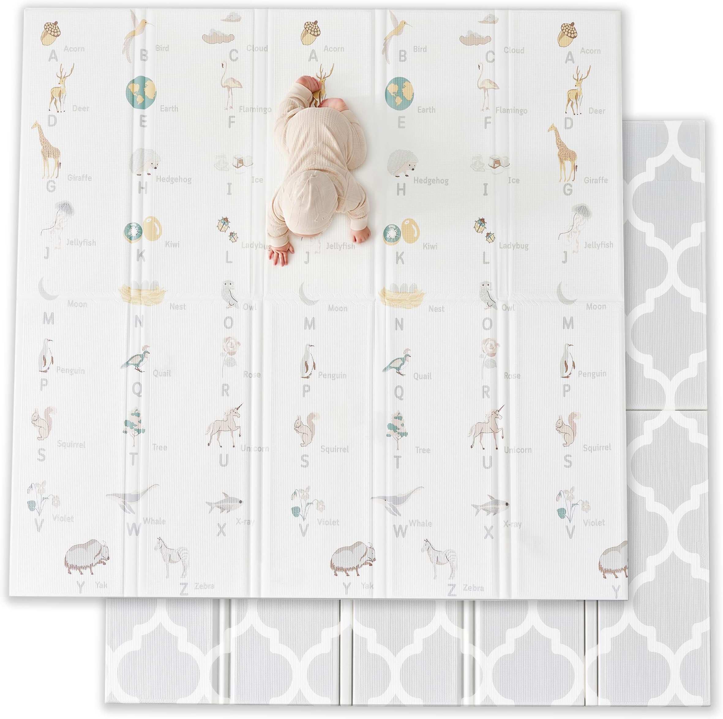 Fortella Extra Large Baby Play Mat for Playpens, 71.5”x70” Reversible & Waterproof, Certified Non-Toxic Foam Mat, 0.6” Thick Foldable Playmat with Travel Case for Tummy Time & Crawling, Indoor Outdoor