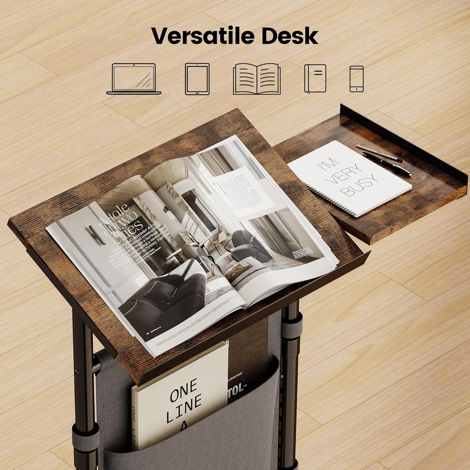 Homeiju Mobile Standing Desk Podium, Height Adjustable Rolling Lectern with 360° Wheels & Storage Bag