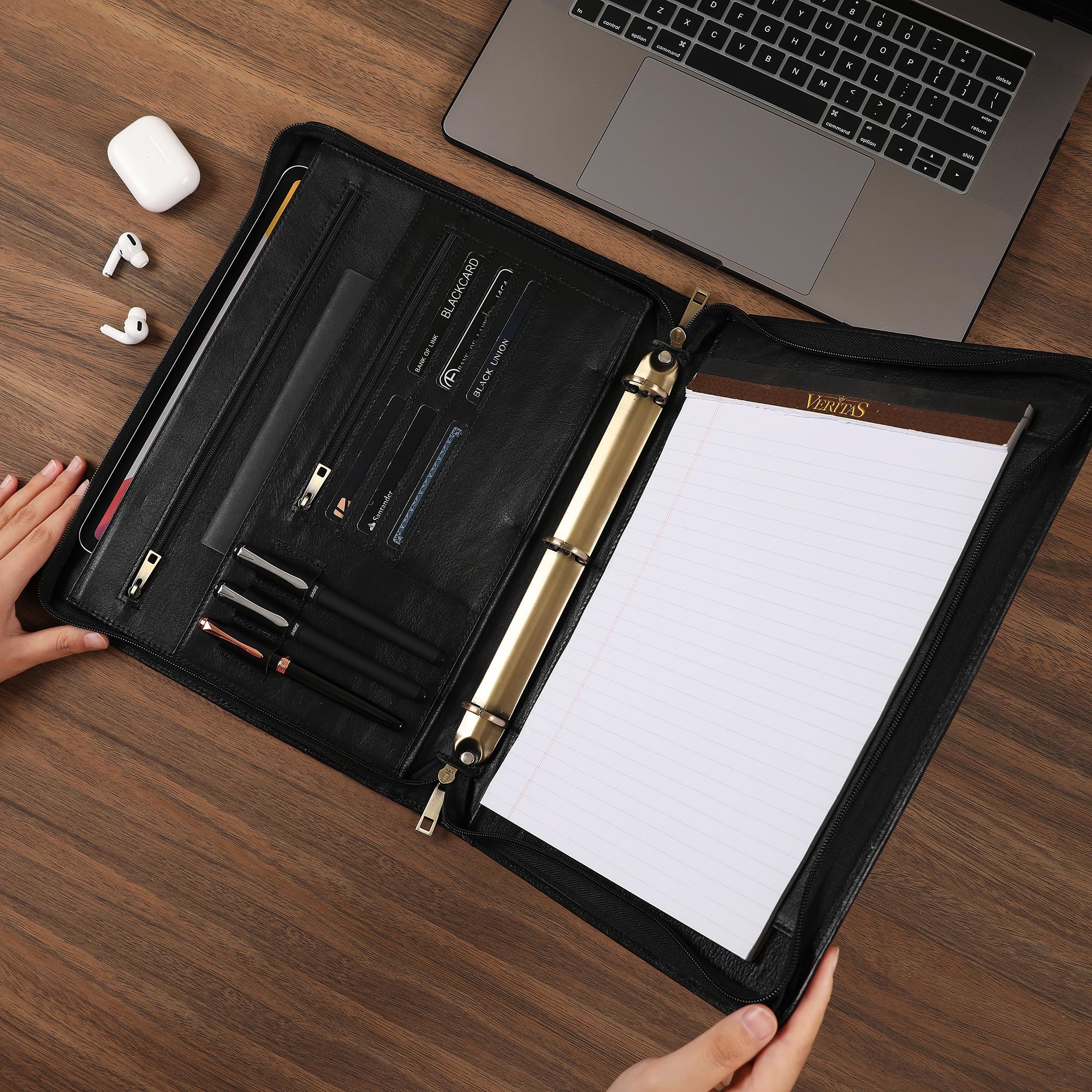 Porte-documents en cuir véritable à 3 anneaux, 27,9 x 35,6 cm, organiseur professionnel pour homme et femme, porte-documents gravé personnalisé avec bloc-notes format lettre
