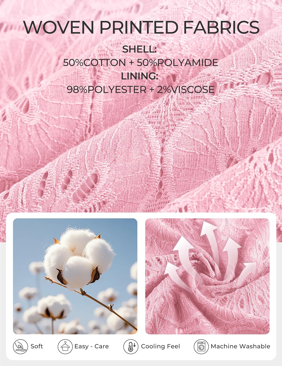 GRACE KARIN Women 2026 Summer Midi Dress,Ruffle Sleeve V Neck Smocked Eyelet Dresses,Flowy A Line Beach Vacation Dresses - Image 5