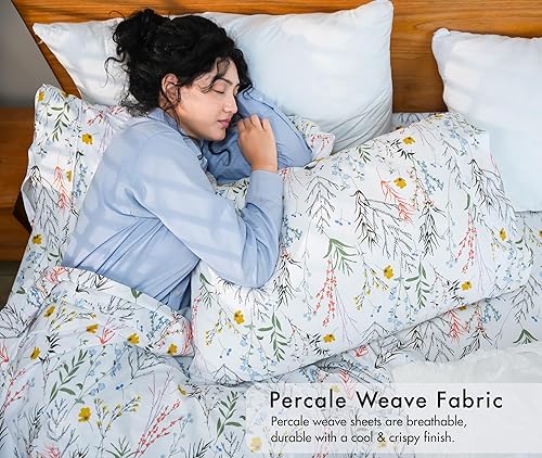Miniatura 2 de RUVANTI 100% Cotton Sheets  King Size Percale Bedding, Cooling & Breathable Floral Design, Durable with a Crisp, Soft & Comfortable Feel, 16" Deep