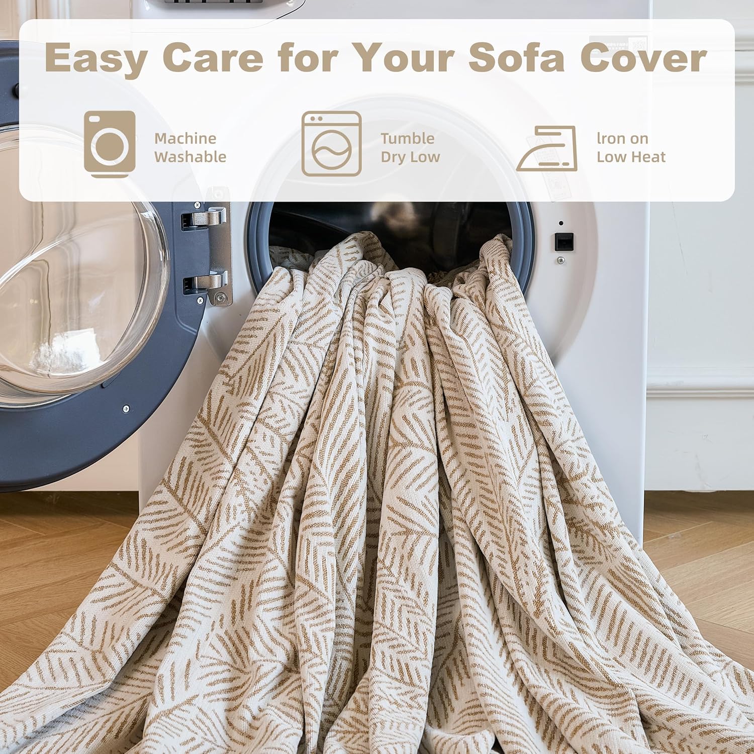 Couch Covers for Sofa, Sofa Covers Washable, Sectional Couch Covers, Sofa Covers for 2 Cushion Couch, Non Slip Stripe Sofa Slipcovers Furniture Protector (Khaki, 71x118)