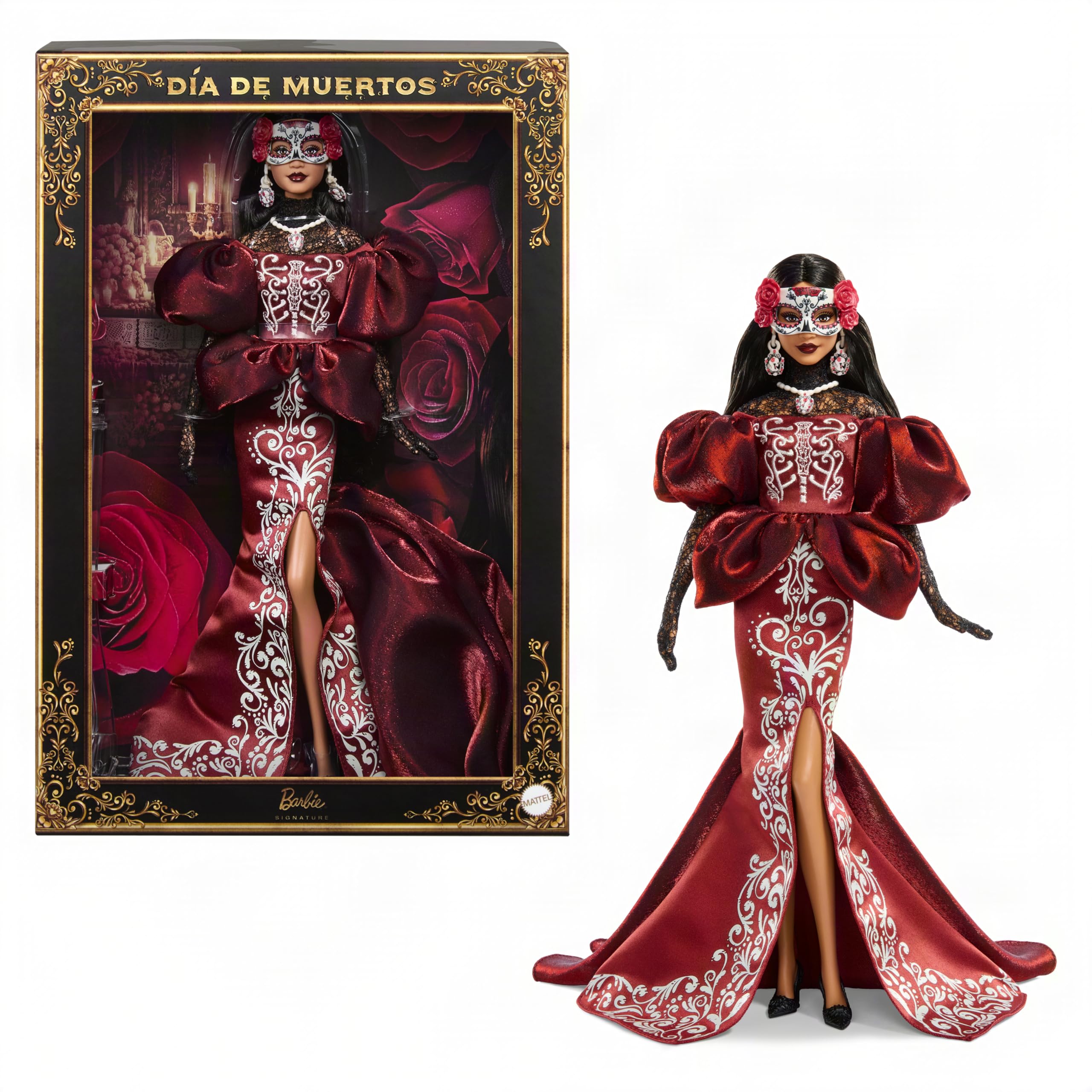 Signature Día De Muertos Collectible Doll | Wearing Satin Mermaid Dress with Embroidery D…