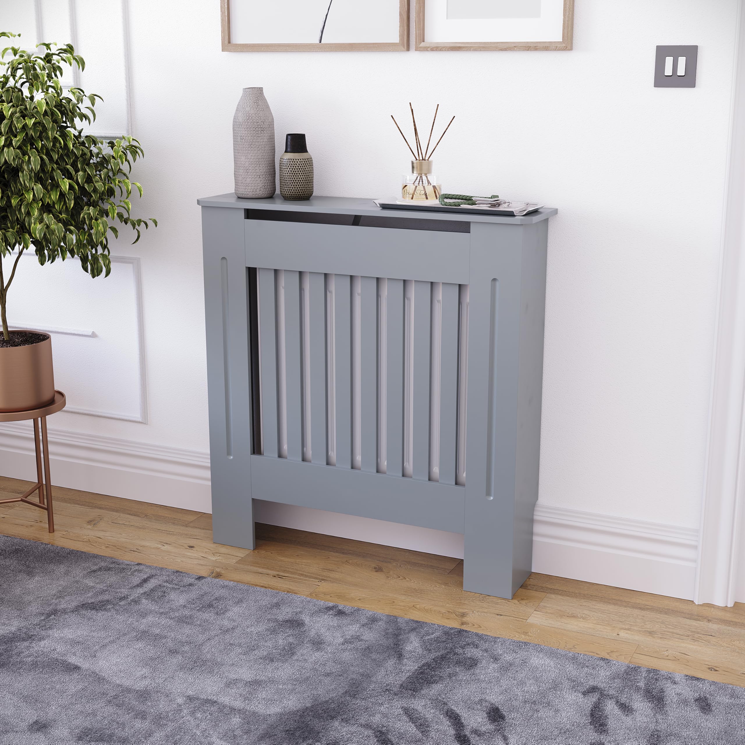 Vida Designs Chelsea Cubierta de radiador Grey - Pequeño - Lamas Verticales Modernas para Mejor circulación del Calor - H82xW78xD19cm - MDF Pintado para salón y Pasillo