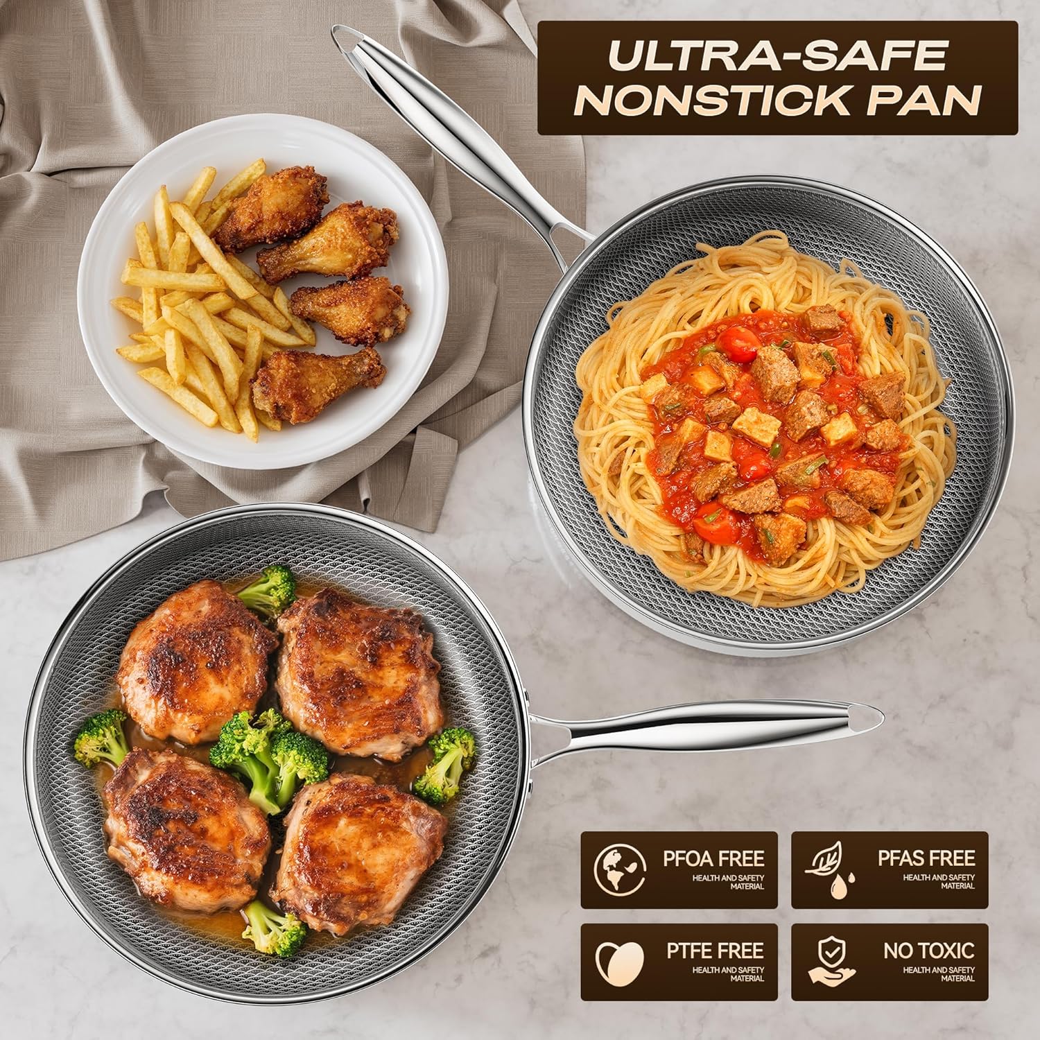 Frying Pans Nonstick with Lid,Hybrid Nonstick 4-Quart Deep Sauté Pan, Stay-Cool Handle,PFAS PFOA PTFE Free,10 Inch Deep Frying Pan Dishwasher-Friendly, Oven-Safe, Compatible with All Cooktops - Image 2