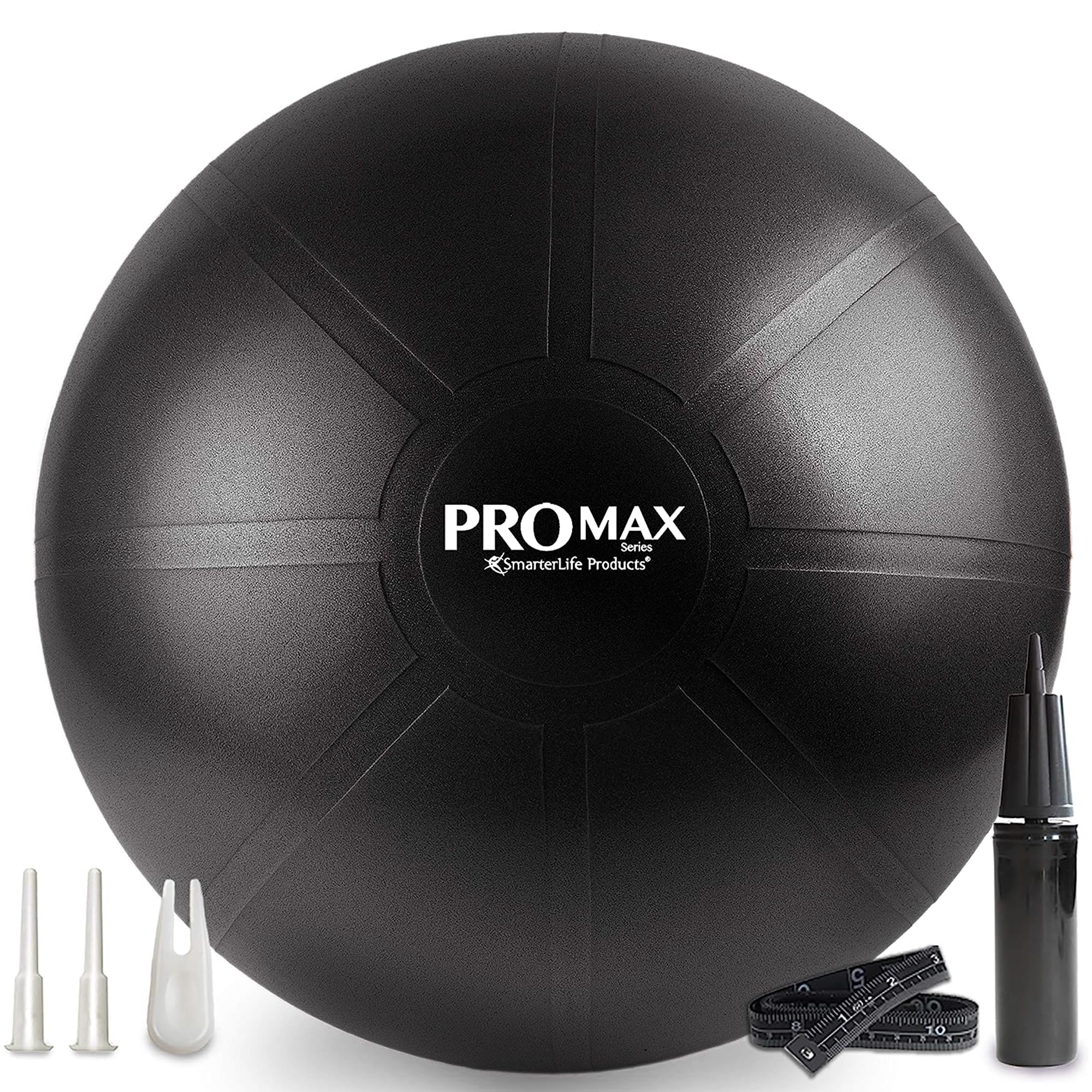 SmarterLife PRO MAX Exercise Ball for Stability Workout, Fitness, Pregnancy, Yoga, Pilates, Home Gym, Physical Therapy, Birthing, Balance Ball Chair (75 cm, Black)