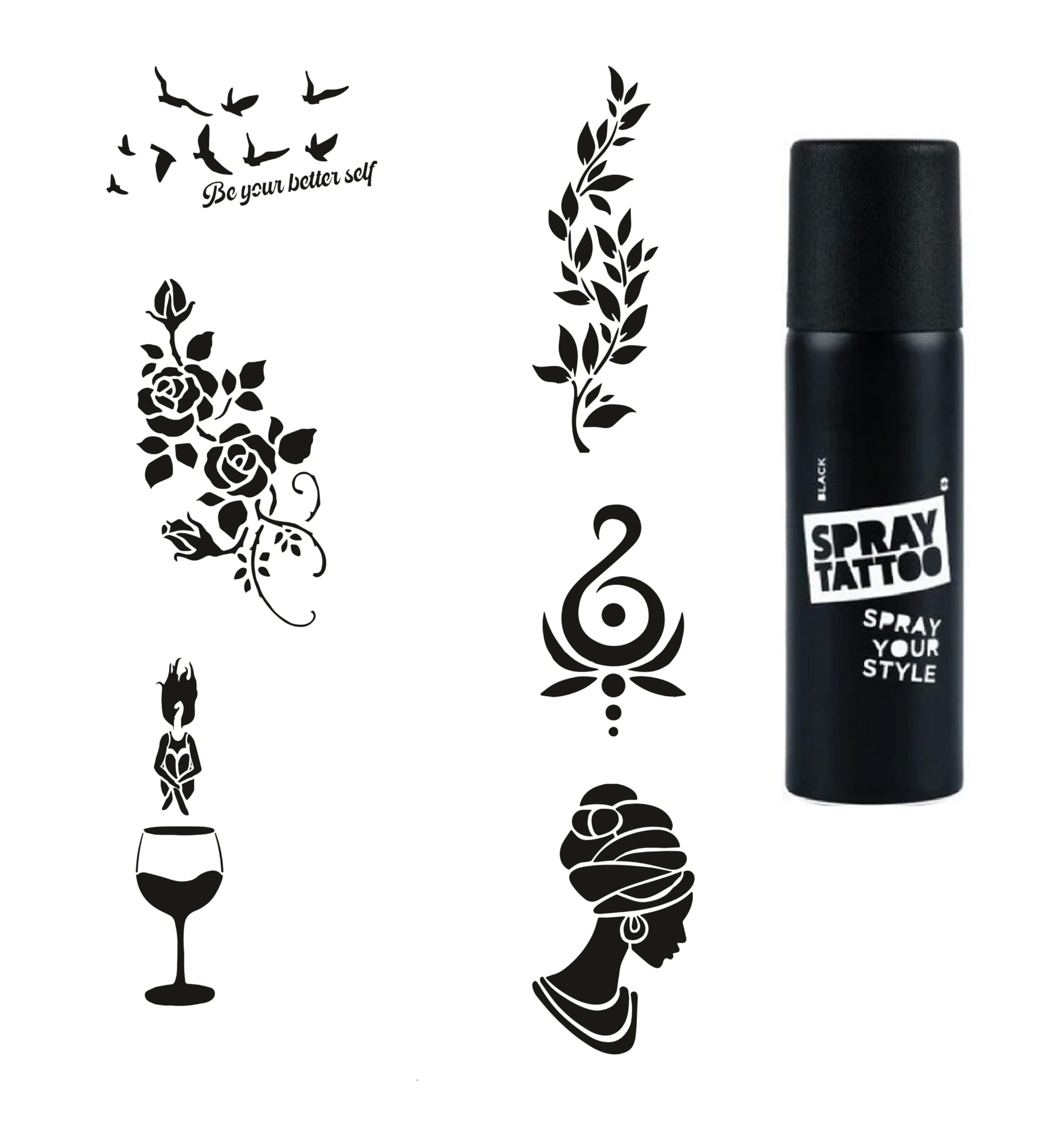 Zarif Kadınlar Spray Tattoo Geçici Dövme Yapma Seti Dark Siyah
