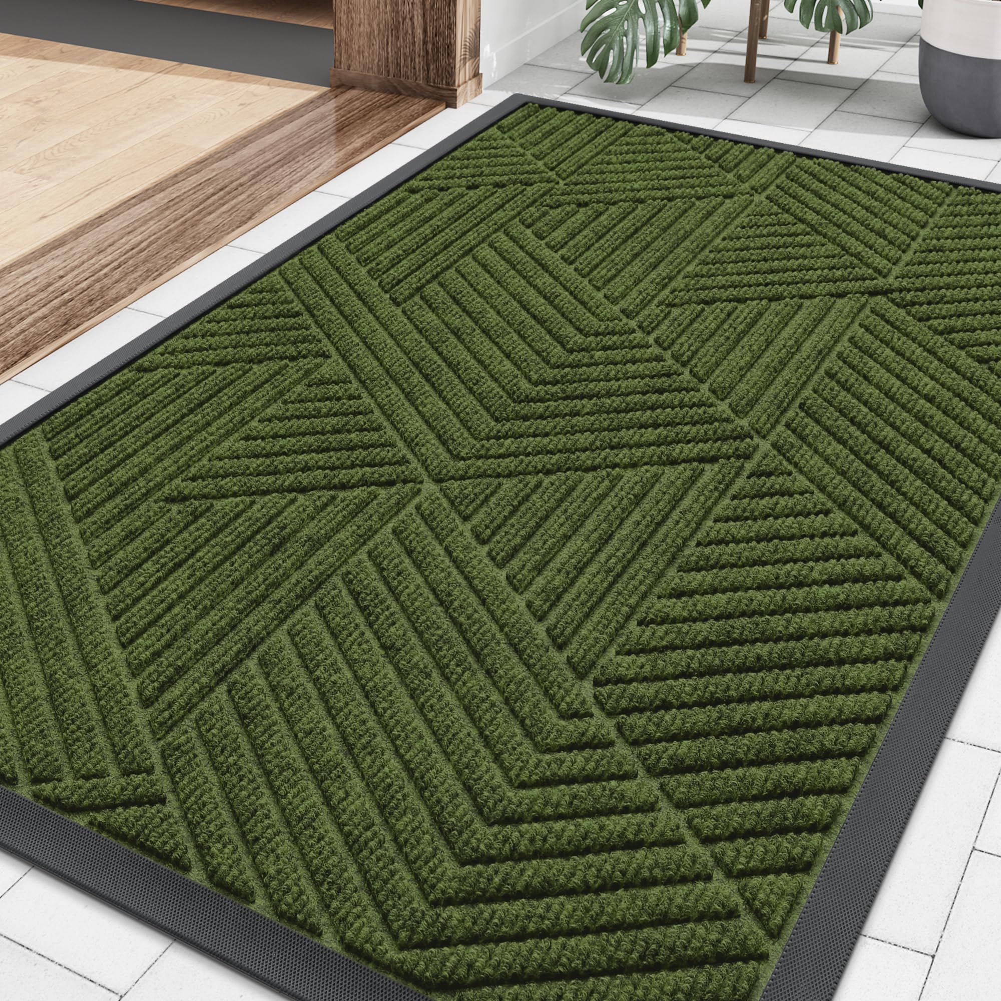 Smiry Front Door Mat Outside Entrance, Low Profile Rubber Doormat, 29.5x17