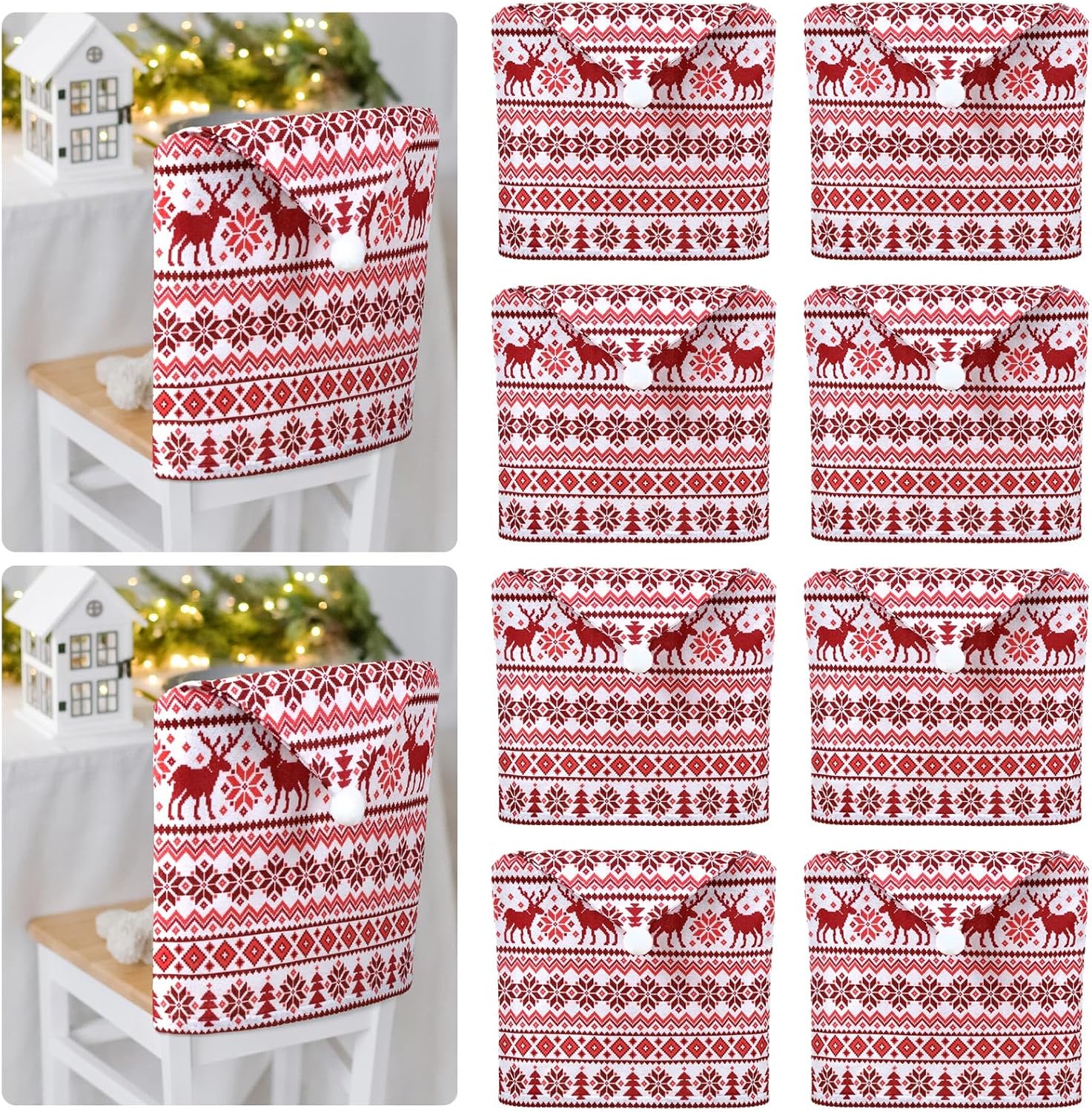 Newwiee 8 Pcs Christmas Chair Covers Set Santa Claus Hat