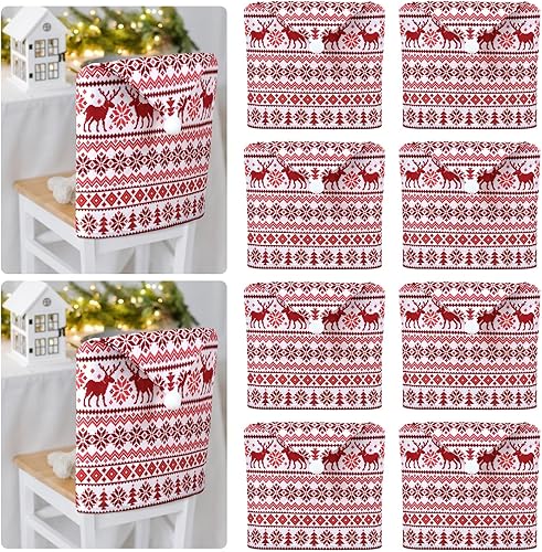 Miniatura 8 de Juego de 8 fundas navideñas para sillas de Papá Noel, con sombrero de elfo de Navidad, fundas para sillas de respaldo de silla de Navidad para el