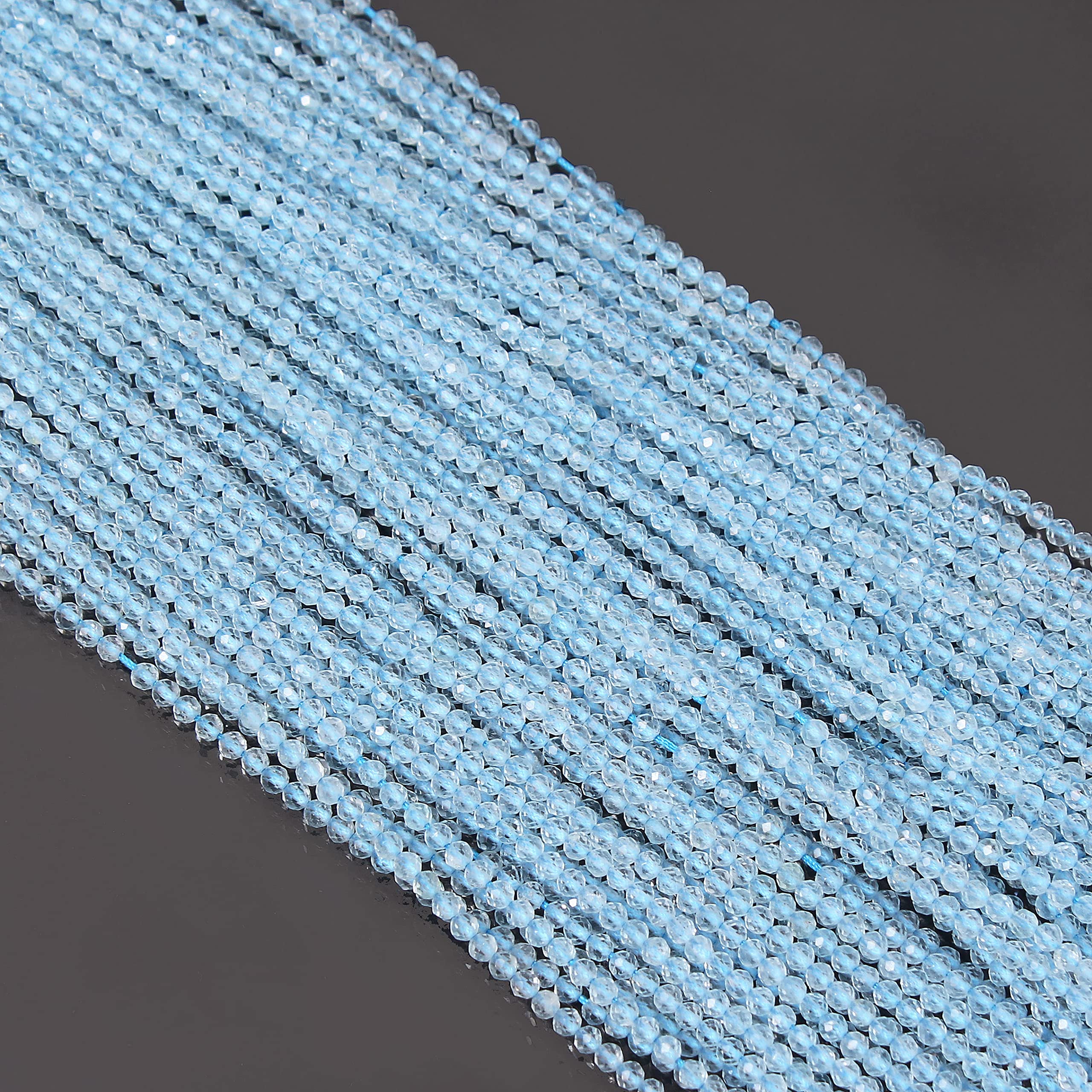 Collier Art Déco En Verre Cristal Topaze Bleu - Perles Rondelles Facettées, Longueur 86.4 Cm, Vintage