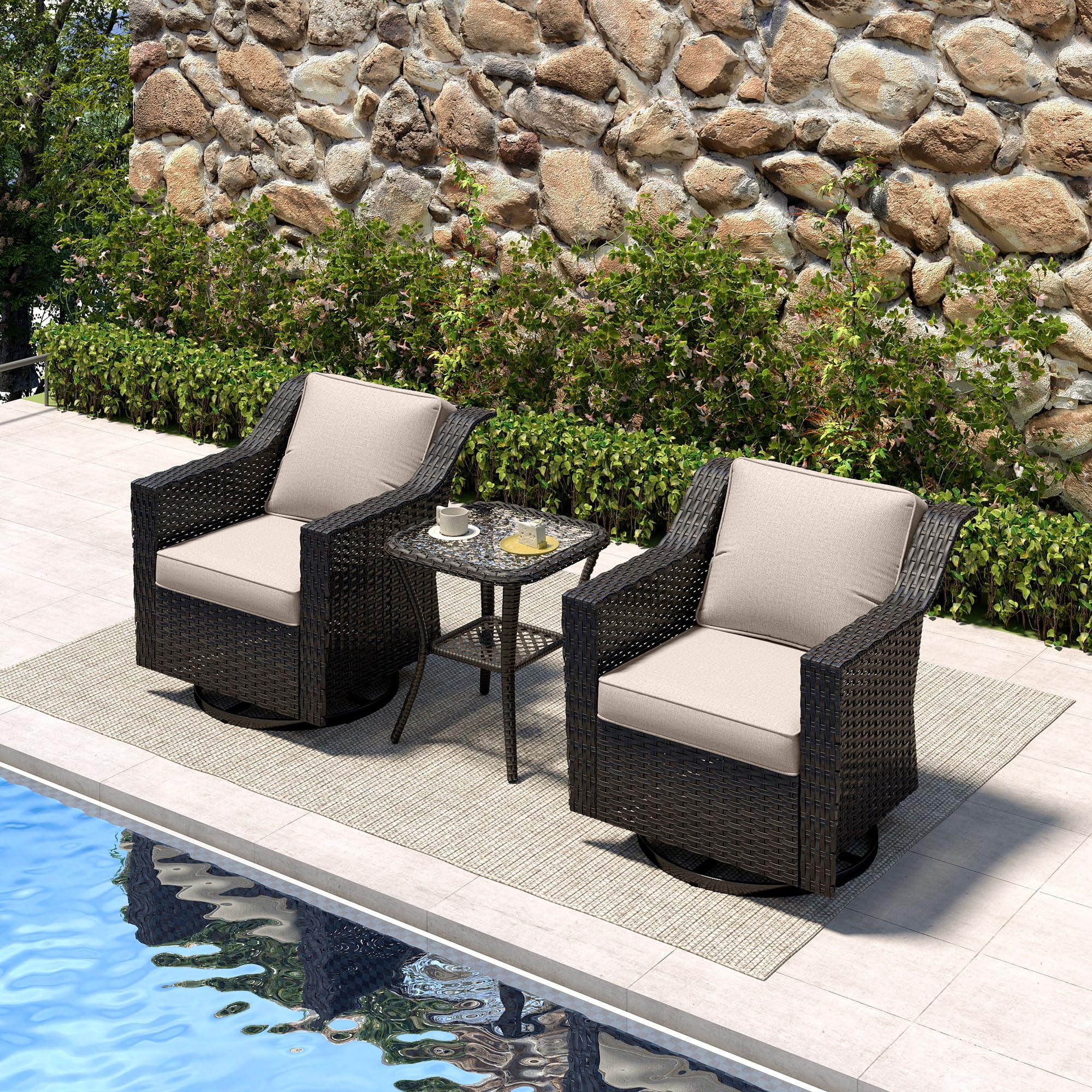 3 Piece Patio Furniture Set, Wicker Outdoor Conversation Set
