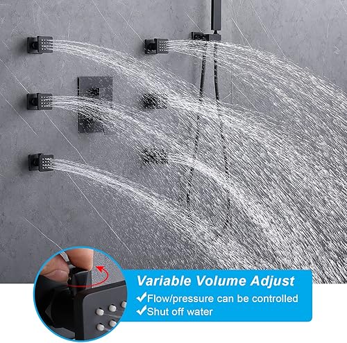 Miniatura 3 de Sistema de chorro de ducha de lluvia de 12 pulgadas con interruptor de encendido y apagado, juego de grifo de ducha de techo negro mate