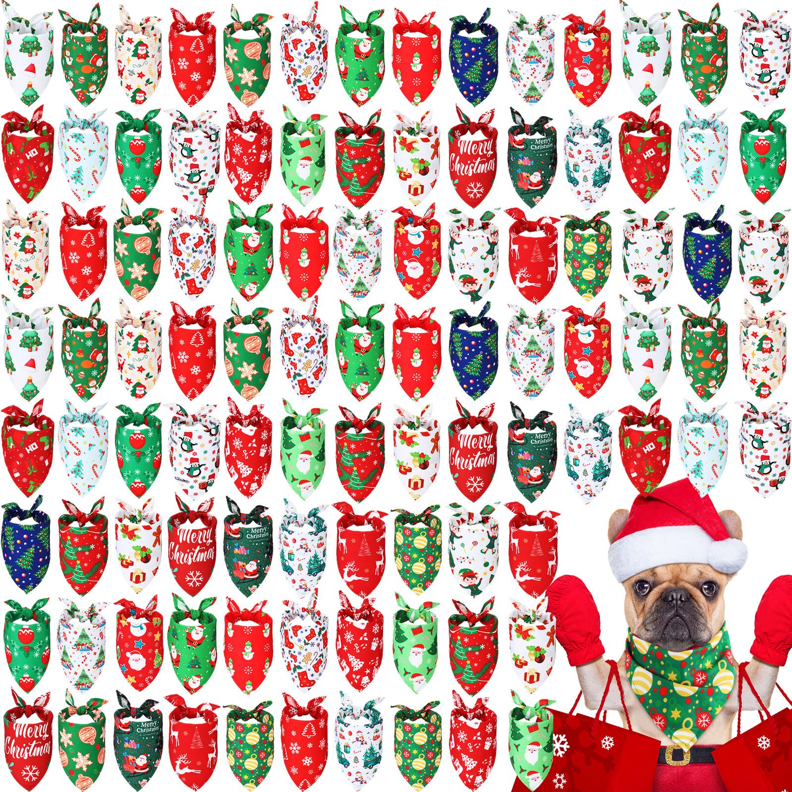 Abbylike 100 Pcs Christmas Dog Bandanas Bulk Xmas Bandanas for Dogs Triangle Kerchief Bibs Scarf Set for Pet Xmas Costume Photo Props Accessories Pet