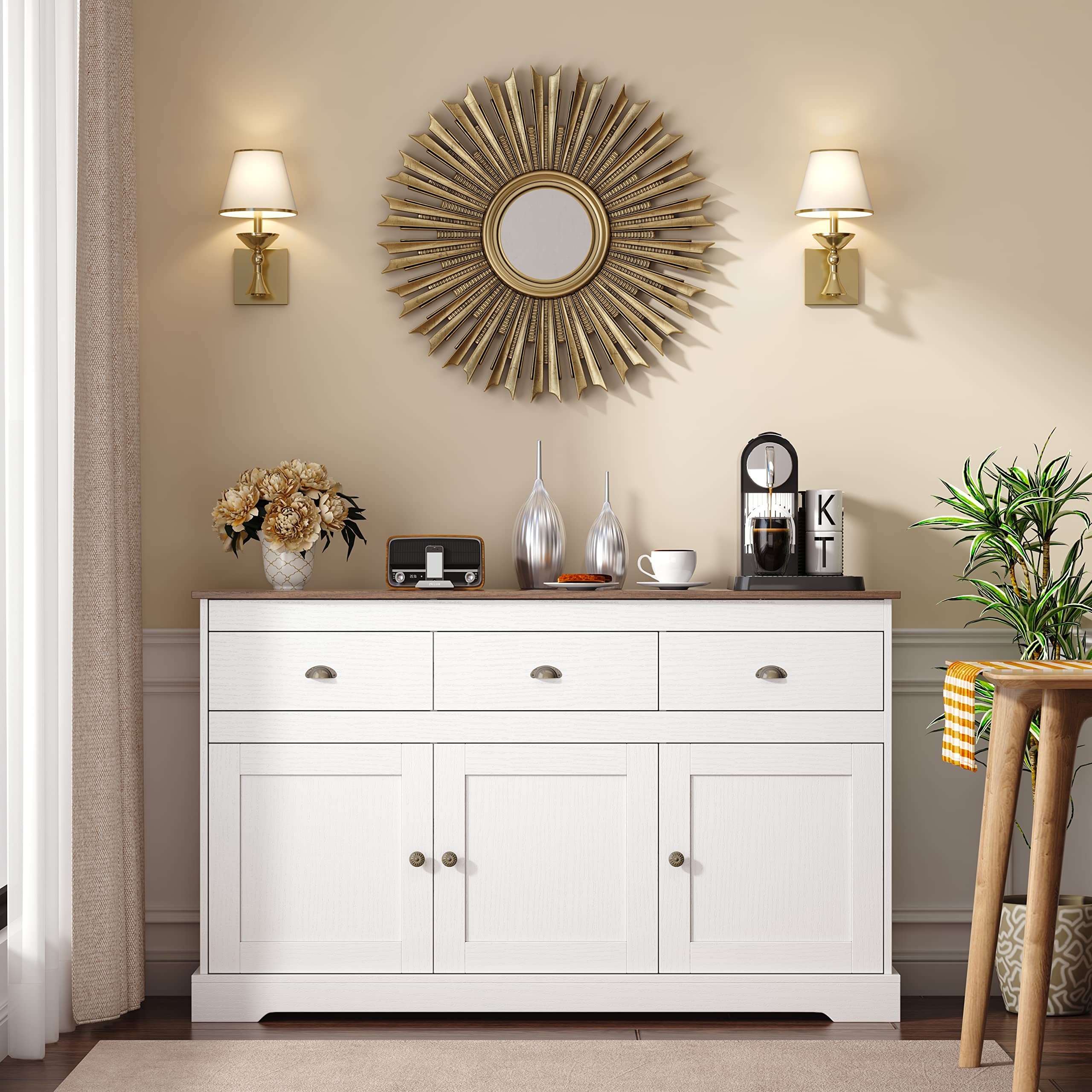 Anjiaqianmo Set of 2 Sideboard White Buffet Cabinet Storage Kitchen Sideboard with 6 Doors & 6 Drawers Cabinet Console Table Storage Cabinet Buffet Cabinet for Kitchen, Living Room, Hallway, Entryway…