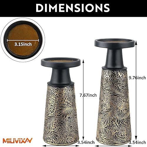 Miniatura 2 de MILIVIXAY Juego de 2 portavelas de pilar grande de resina, portavelas alto de granja, decoración de mantel de mesa, centros de mesa auxiliares