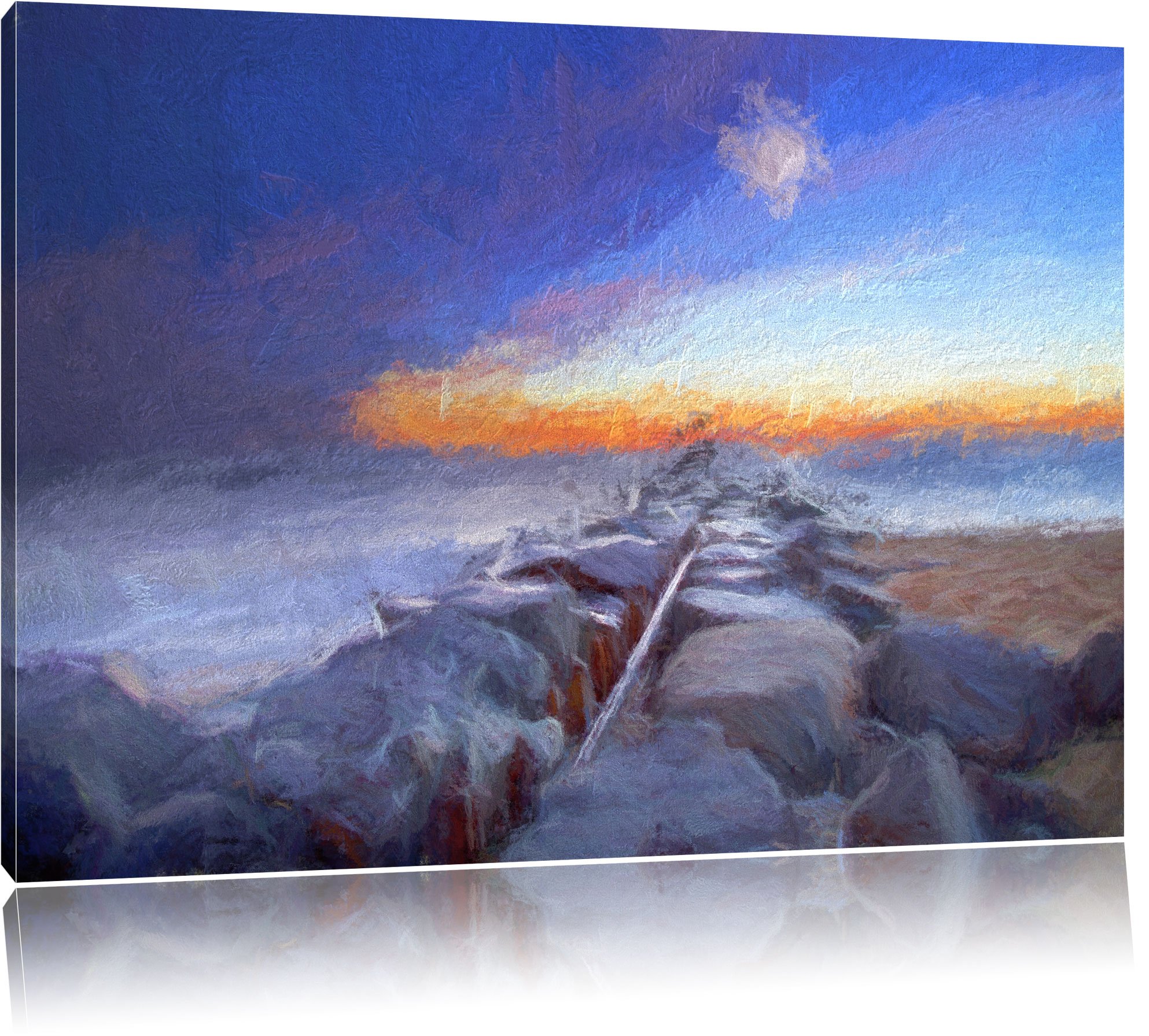 Canvas picture - breakwater in the sea - Size: 39.4 x 27.6 inch - fully assembled on a wooden frame