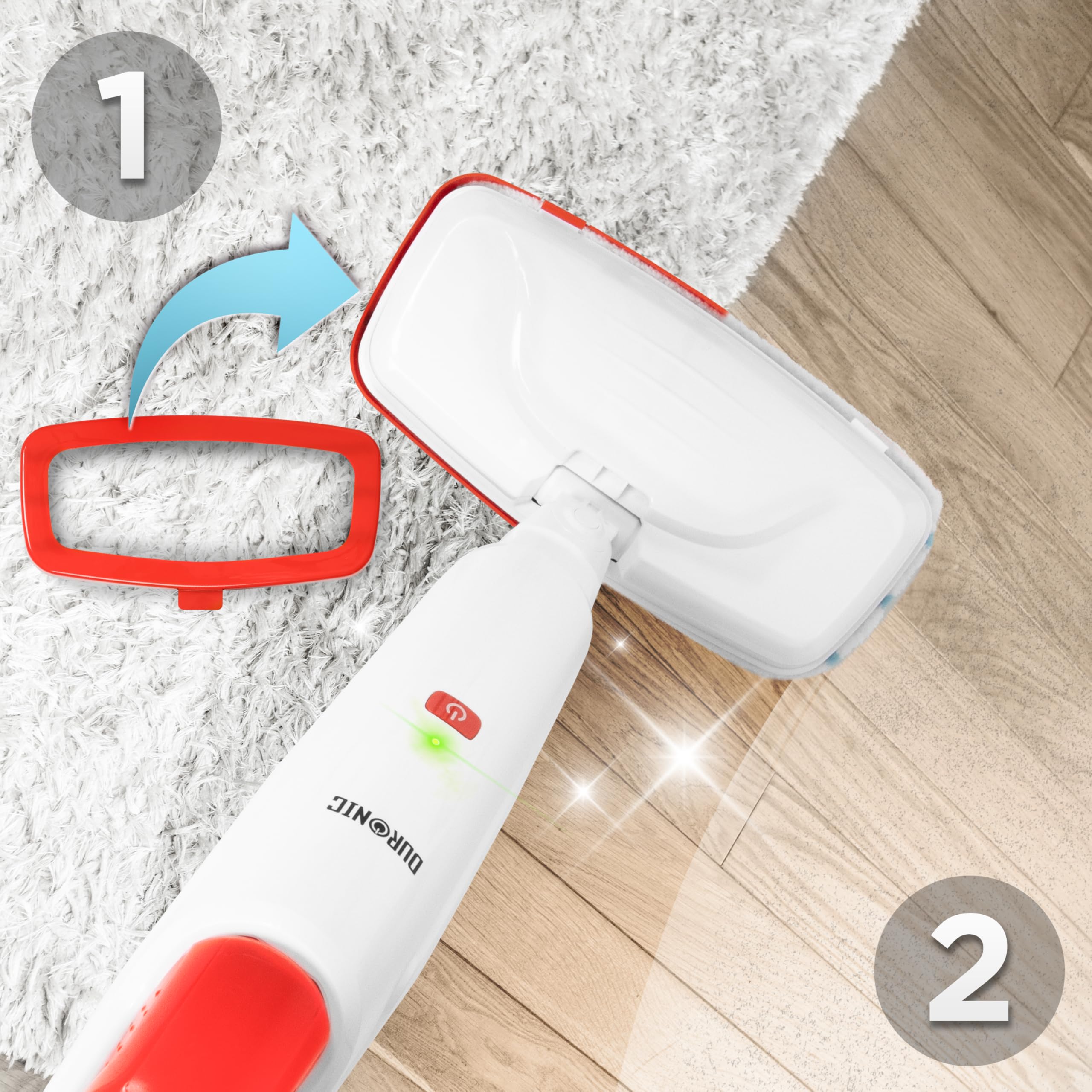 Duronic STM15 WE Scopa a Vapore 1050W, Lavapavimenti Senza Detergenti, Pulitore a Vapore per Pavimenti e Tappeti, Serbatoio 500 ml, Igienizza ed Elimina Batteri, Cavo 7 m, Bianco