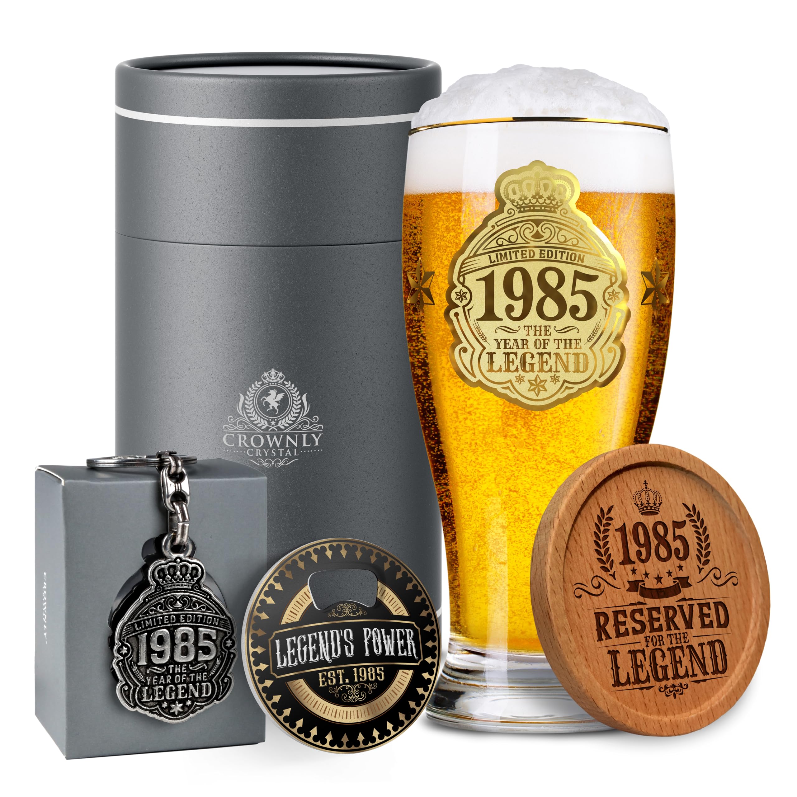 CROWNLY CRYSTAL® 1985 Regalos Originales De 40 Cumpleaños Copas De Cerveza 570 ml Regalos Personalizados Decoracion 40 Cumpleaños Regalos Amigas Originales Regalos Hombre Originales Regalo Original