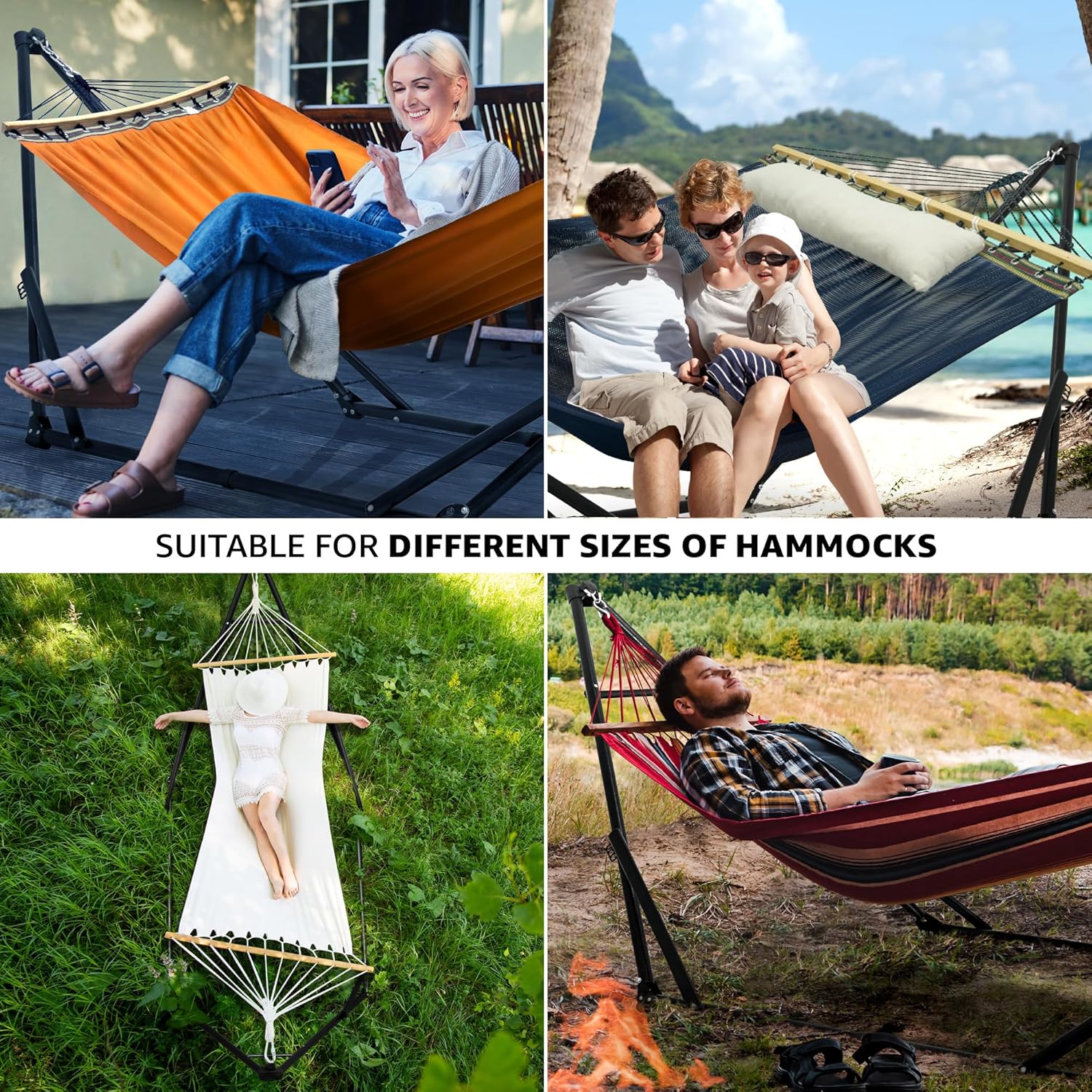 Tranquillo Adjustable Steel Hammock Stand with Blue Canvas Net