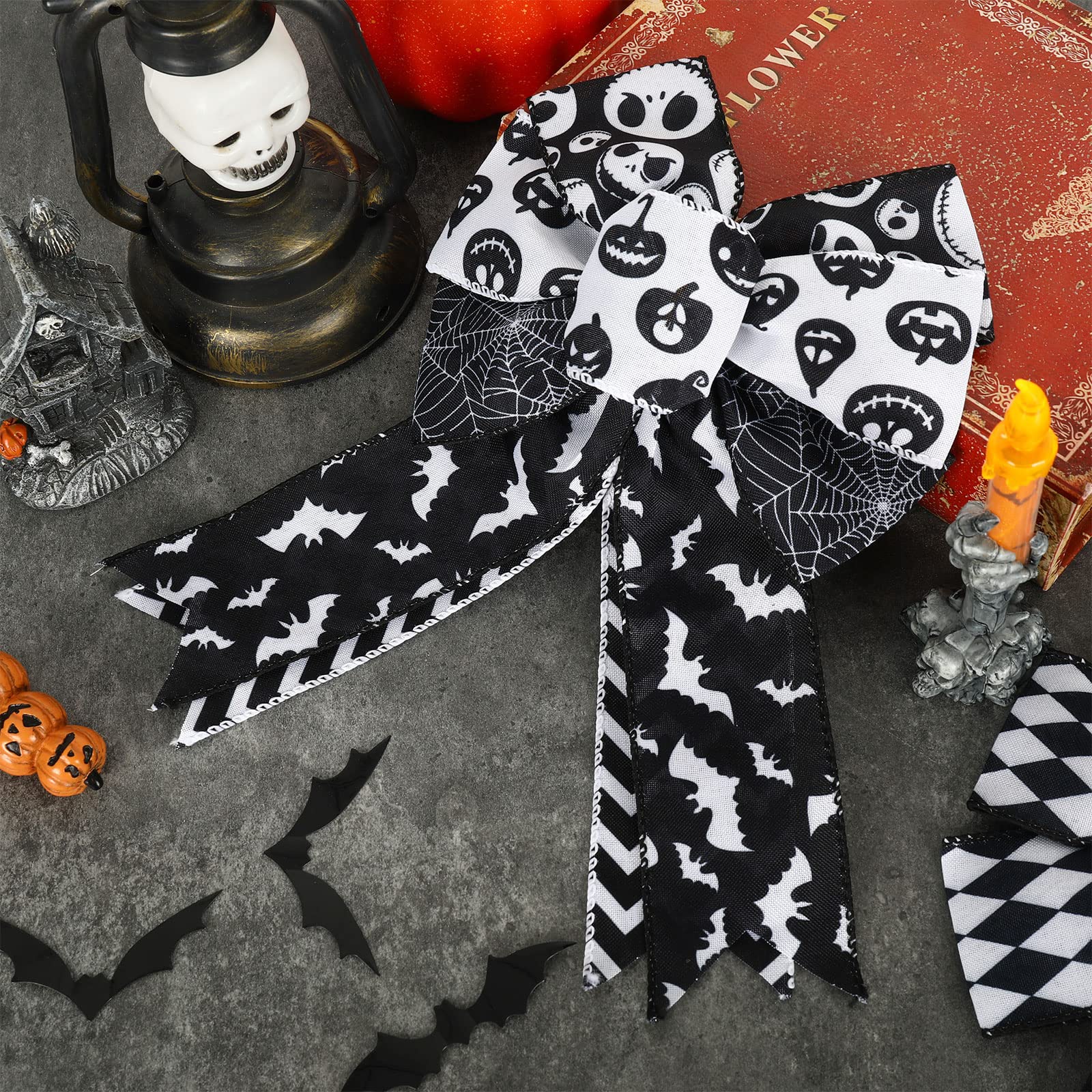 6 Rollen Halloween-Band Mit Drahtrand – Geister & Fledermäuse, Rosa, 27,7 M