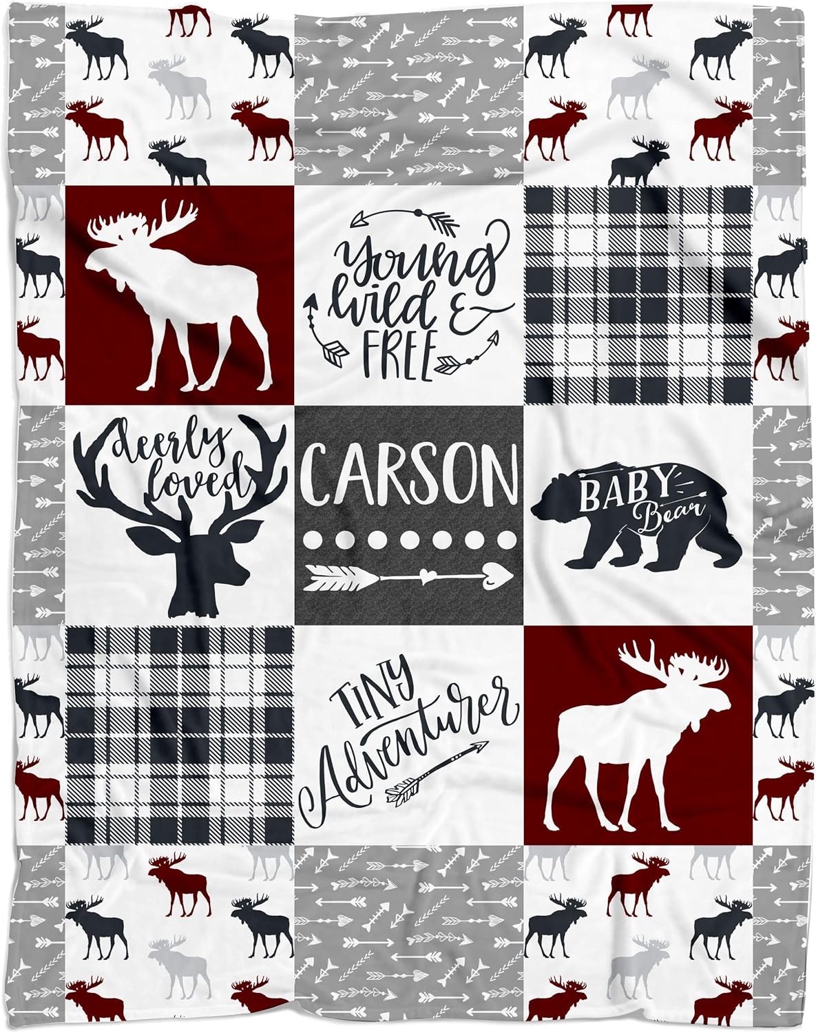 Personalized Baby Name Blanket for Nursery Crib Throw or Toddler Bed | Tribal Baby Woodland Theme for Girl or Boy - Lightweight Silky Soft Minky Fleece