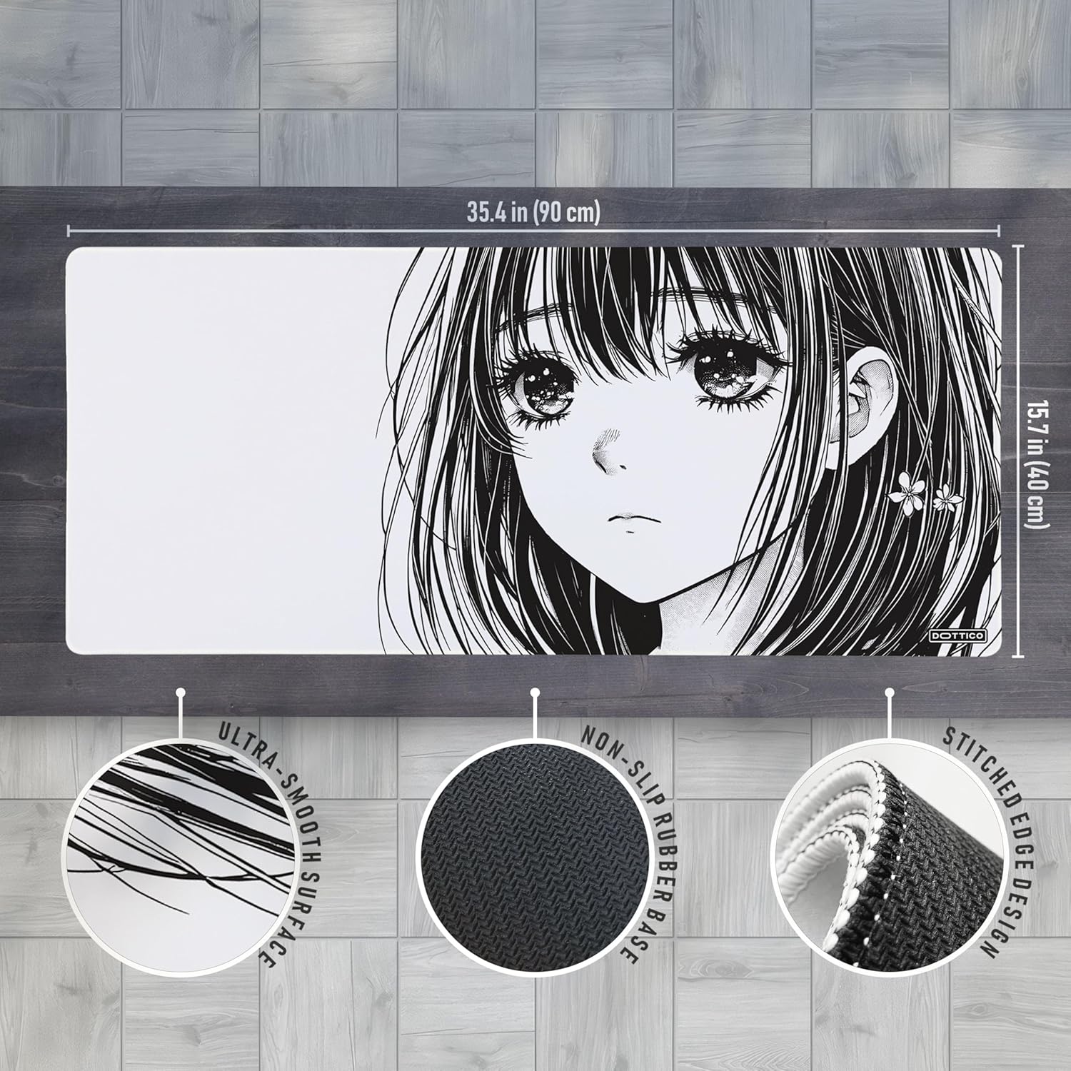 XL Anime Mouse Pad, Large Gaming Desk Mat, Manga Style Extended Mousepad with Non-Slip Rubber Base, Stitched Edges, Waterproof Surface, Smooth Tracking for Office & Home 35.4x15.7 in