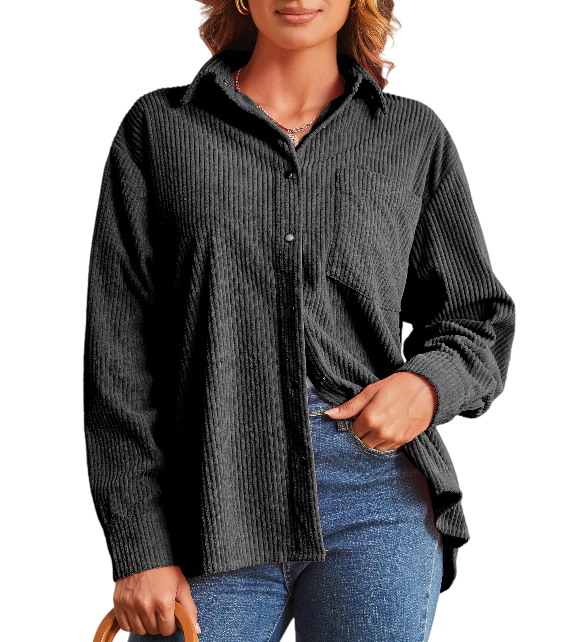 Alex VandoWomens Corduroy Shirts Long Sleeve Soft Boyfriend Button Down Shirts for Women