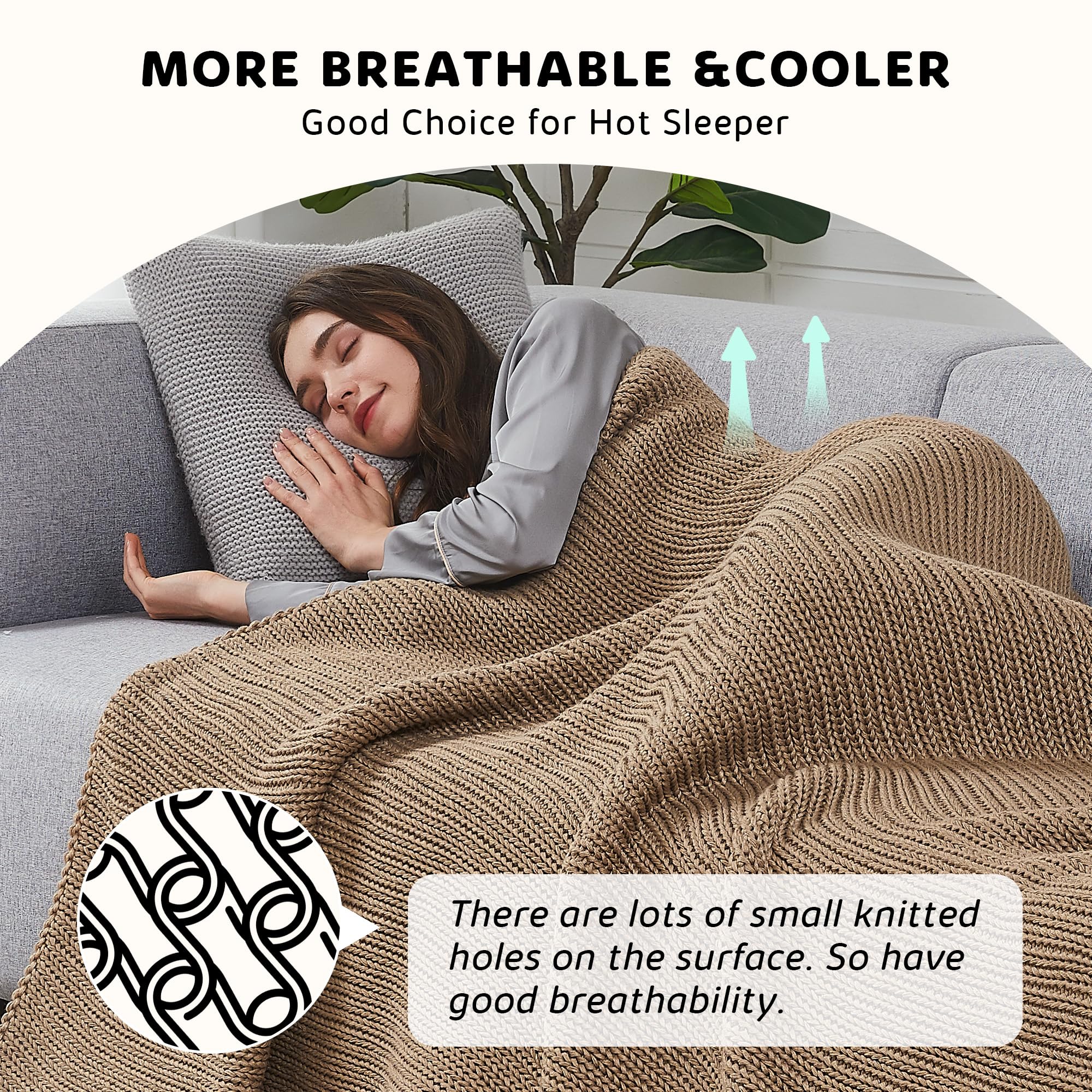 L'AGRATY Knitted Weighted Blanket - 48"x72" 20lbs Cooling Chunky Knit Heavy Blanket for Adults Braided Crochet Throw Thick Cable Yarn Knit Decorative No Beads Evenly Weighted Machine Washable: 28-tan 48" x 72" | 20lbs