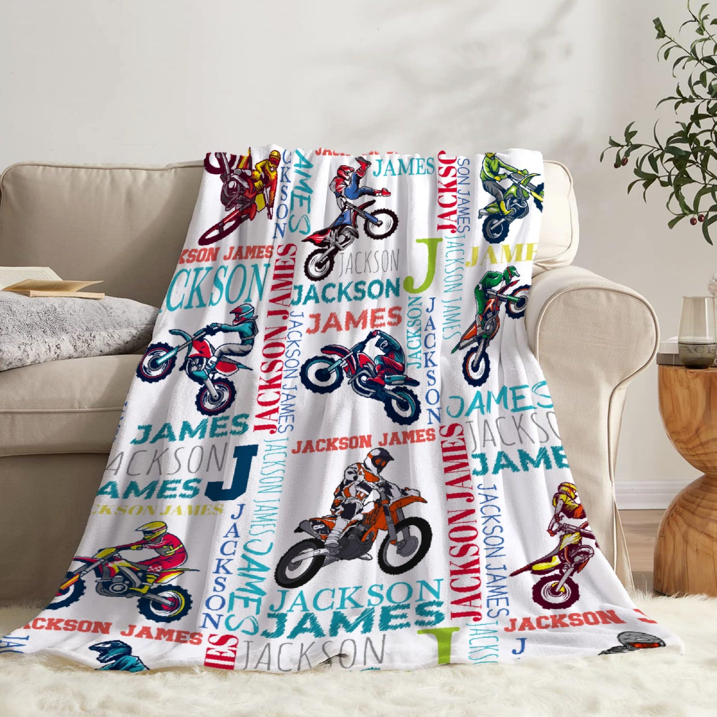Personalized Motorcycle Dirt Bike Blanket Custom Motorcycle Blanket