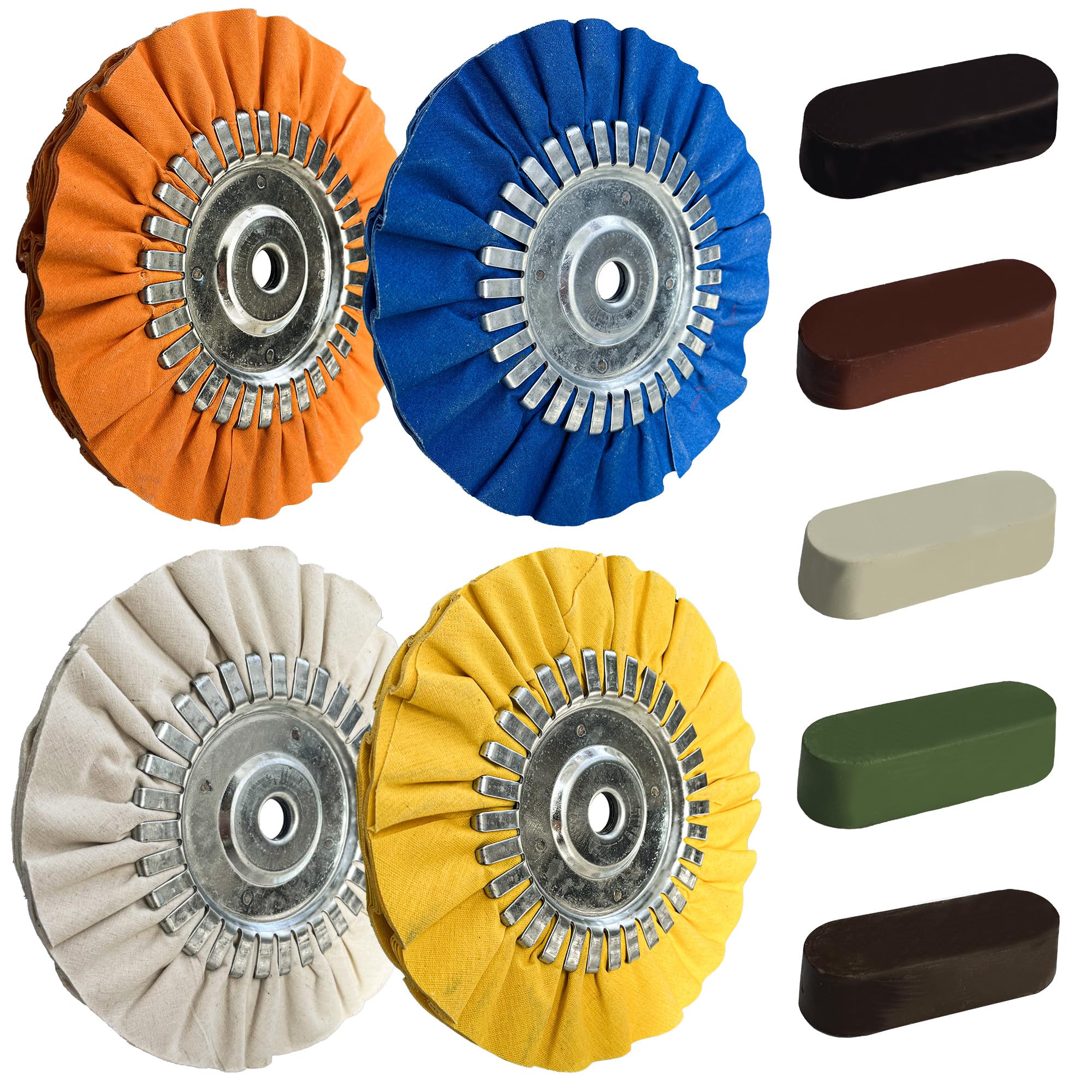 8" Airway Buffing Wheel Kit - 9Pcs Aluminum Metal Polishing Set with 5/8" Arbor Hole & Polishing Compound, Compatible with Angle Grinder for Mirror Finish