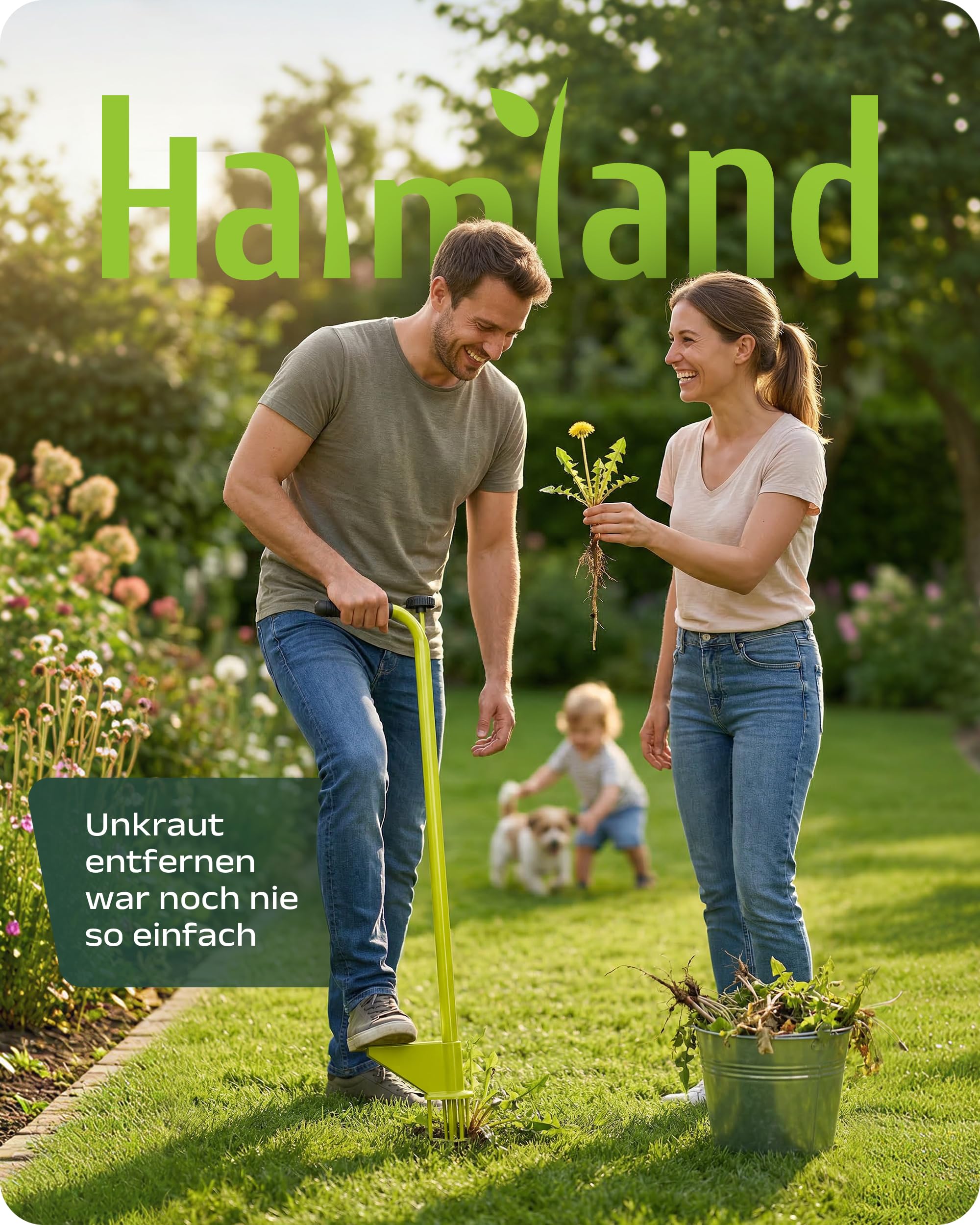 halmland® Désherbeur professionnel avec 6 griffes pour un retrait facile des mauvaises herbes - Appareil d'élimination des mauvaises herbes avec long manche - Pince à dents de pissenlit - Outil de