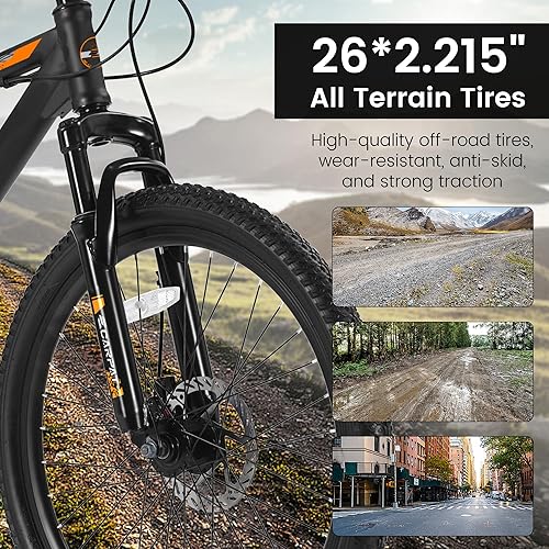 Miniatura 2 de Bicicleta de montaña de 24/26 pulgadas, marco de aluminio, bicicleta de montaña con frenos de disco Daul, Shimano suspensión delantera de 21 Negro