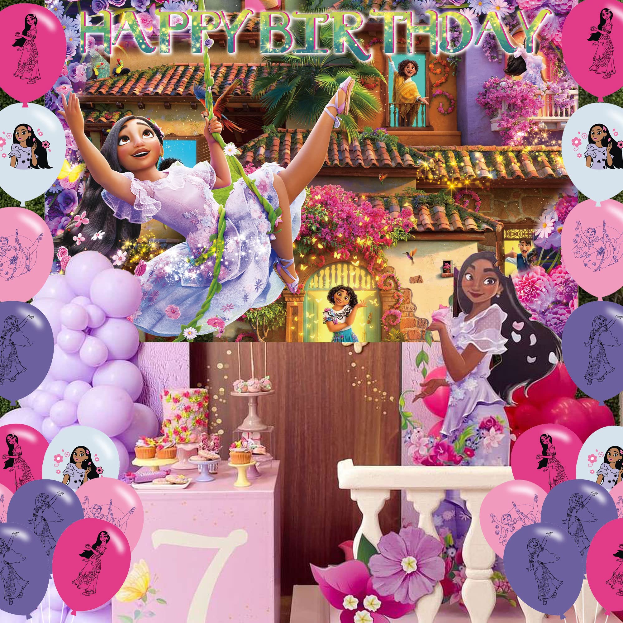 Buy 21Pcs Encanto Isabella Birthday Party Supplies,1 Happy Birthday Backdrop,20 Ballons for