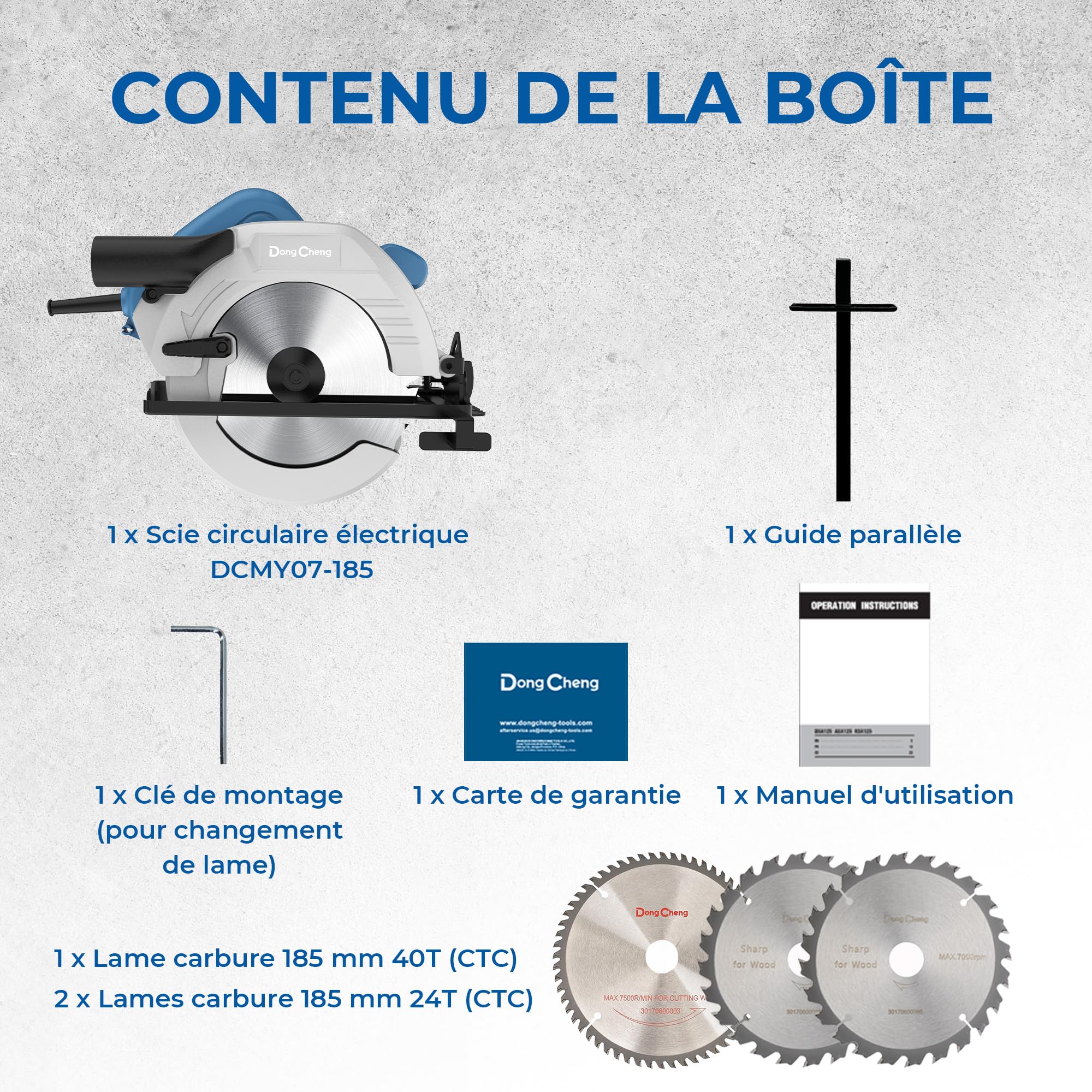 DongCheng Scie Circulaire 1500W, Ø185mm, Profondeur de Coupe 64mm