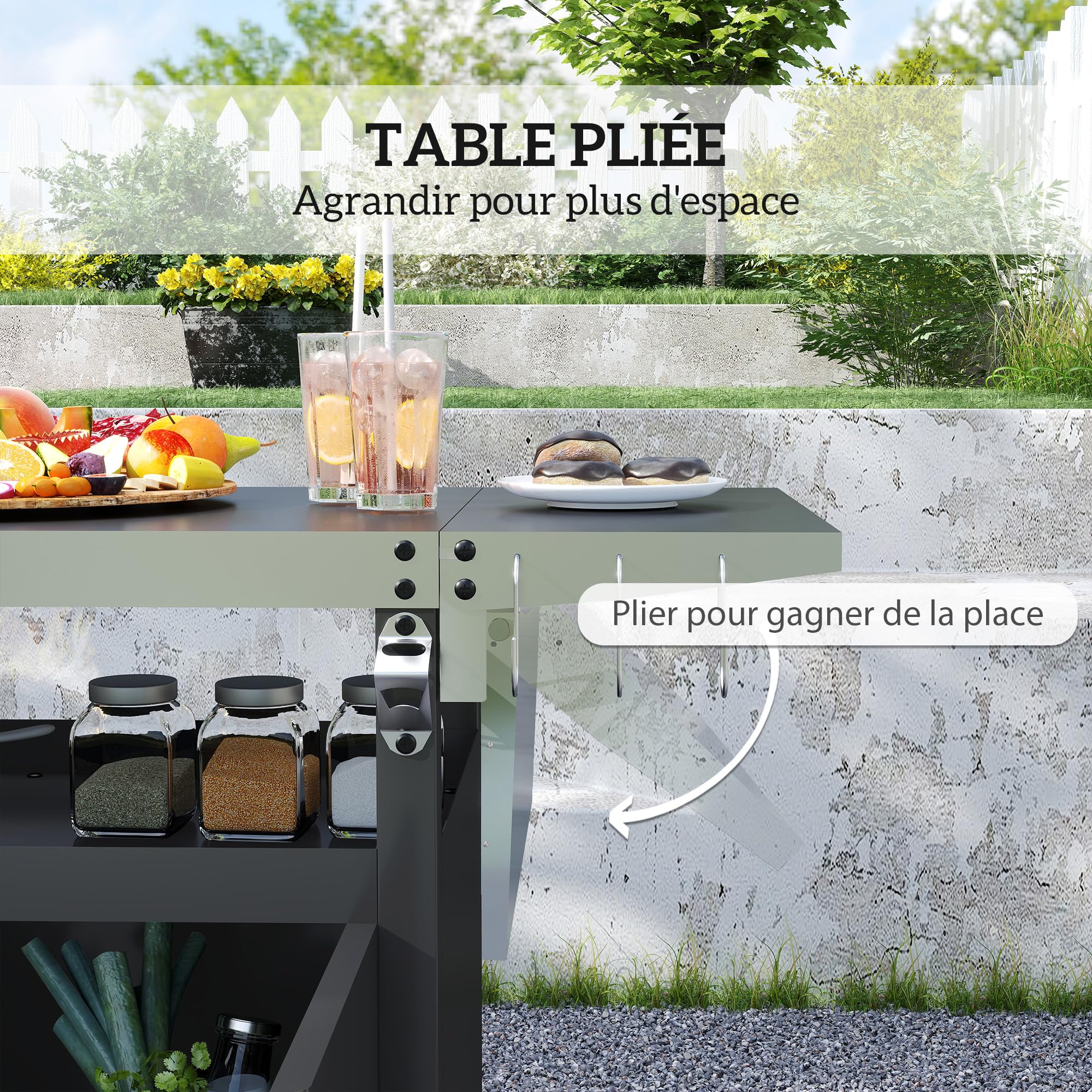 Outsunny Chariot de Barbecue avec Tablette Pliable, desserte pour Plancha en Acier Inoxydable, roulettes, 116 x 50 x 93 cm, Noir