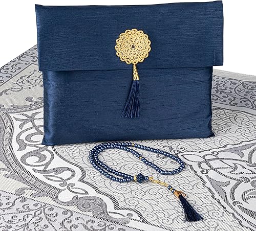 Miniatura 4 de Modefa Juego de estera de oración islámica  Janamaz Sajadah en bolsa de regalo de tafetán con cuentas de oración Tasbih  Alfombra turca de chenilla