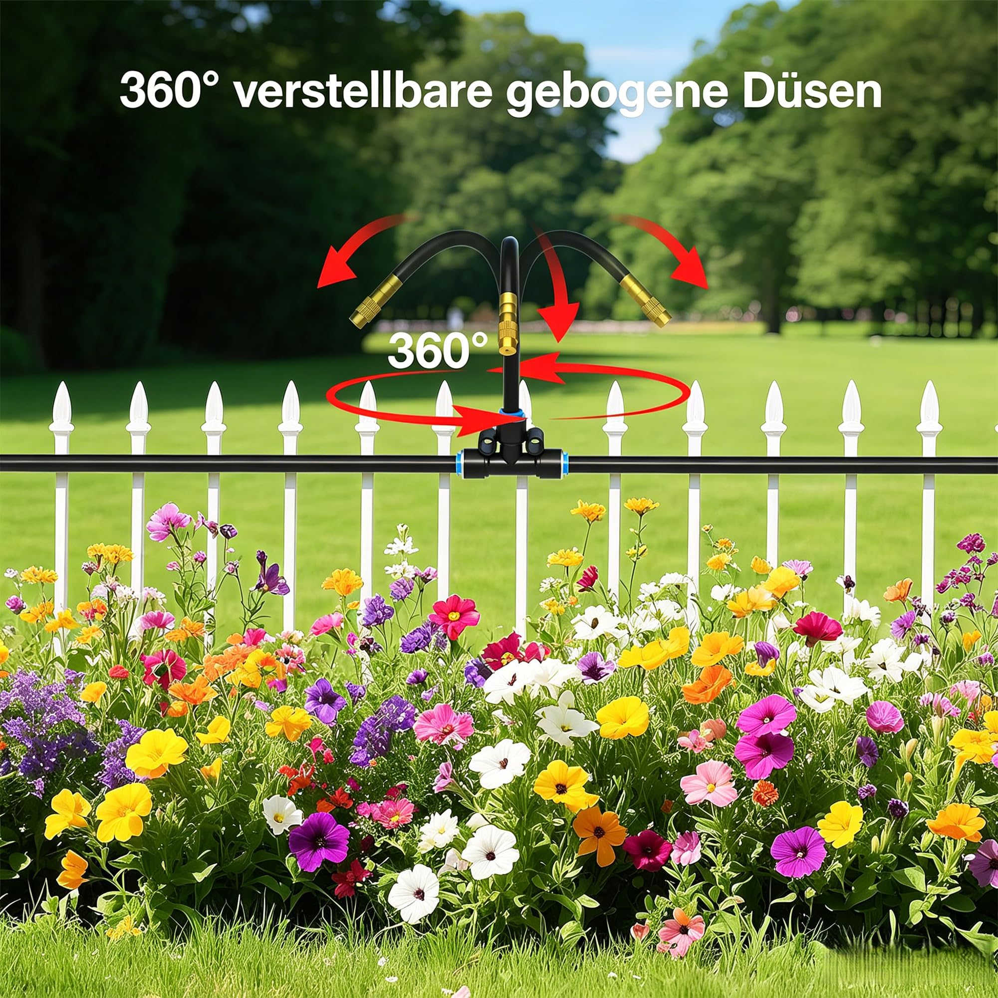 Tropfbewässerung Set 60m, 32 Sprühdüsen, Schnellkupplung Bewässerungsrohr für Balkon, Blumenbeet, Garten, flexible Mikrobewässerung für Pflanzen-Sprühbewässerung (60 Meter)