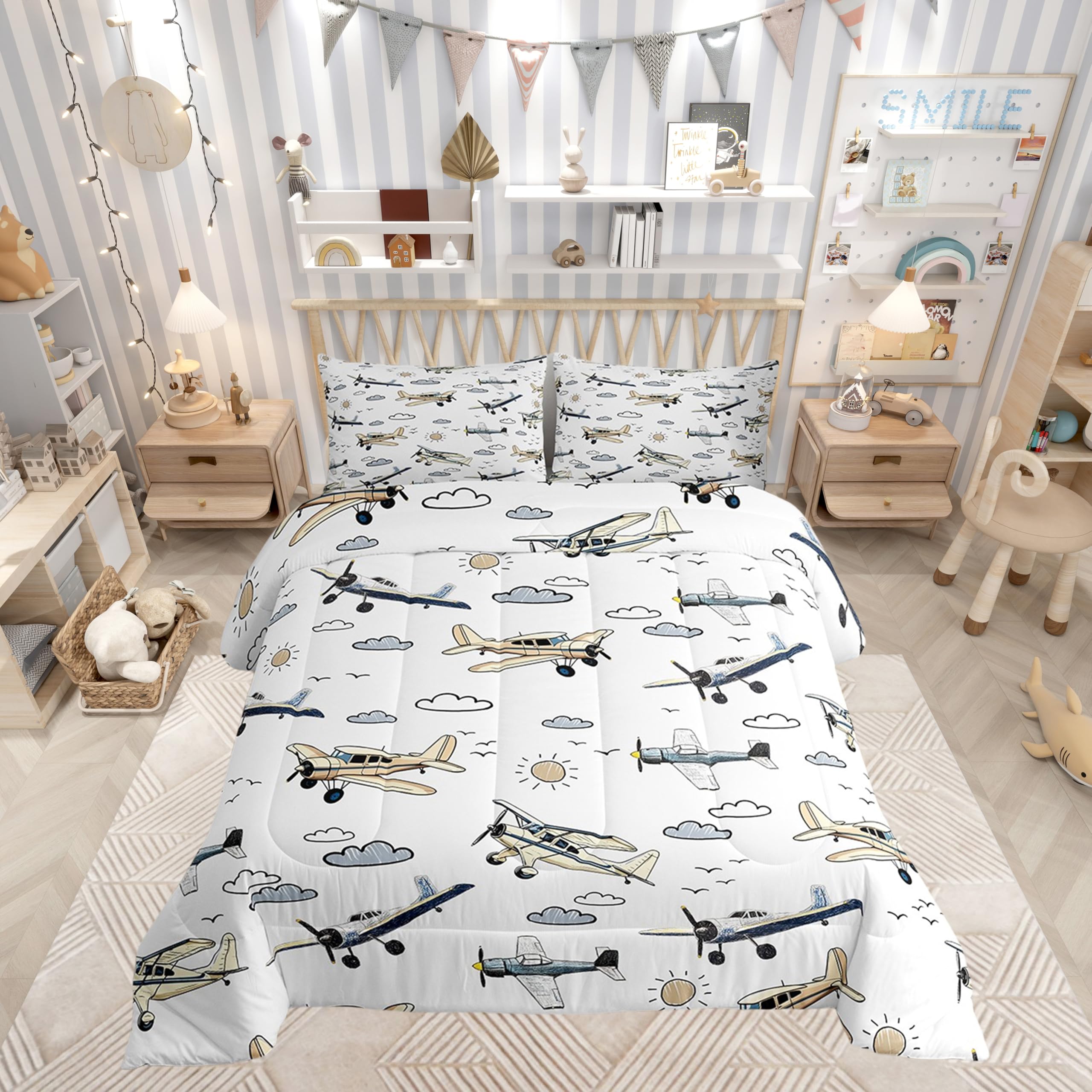 Parure de lit aviation haut de gamme - Linge de lit simple réversible pour adolescent
