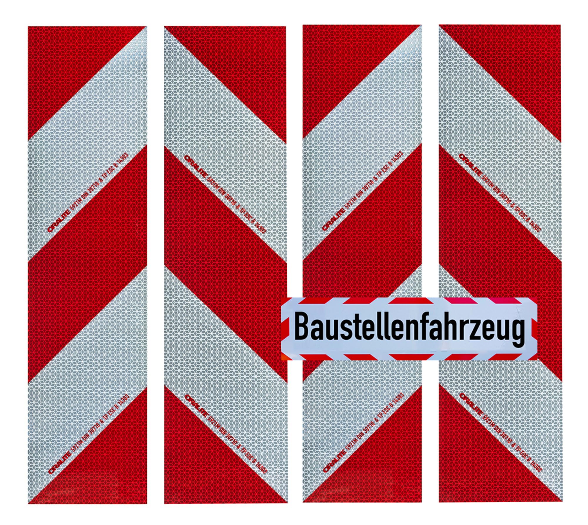 UvV Kfz-Warnmarkierung DIN30710 Magnet Anwendungspaket 4 x 564x141 mm Set + 30x10 cm Magnet Schild reflektierend (Set mit Baustellenfahrzeug)