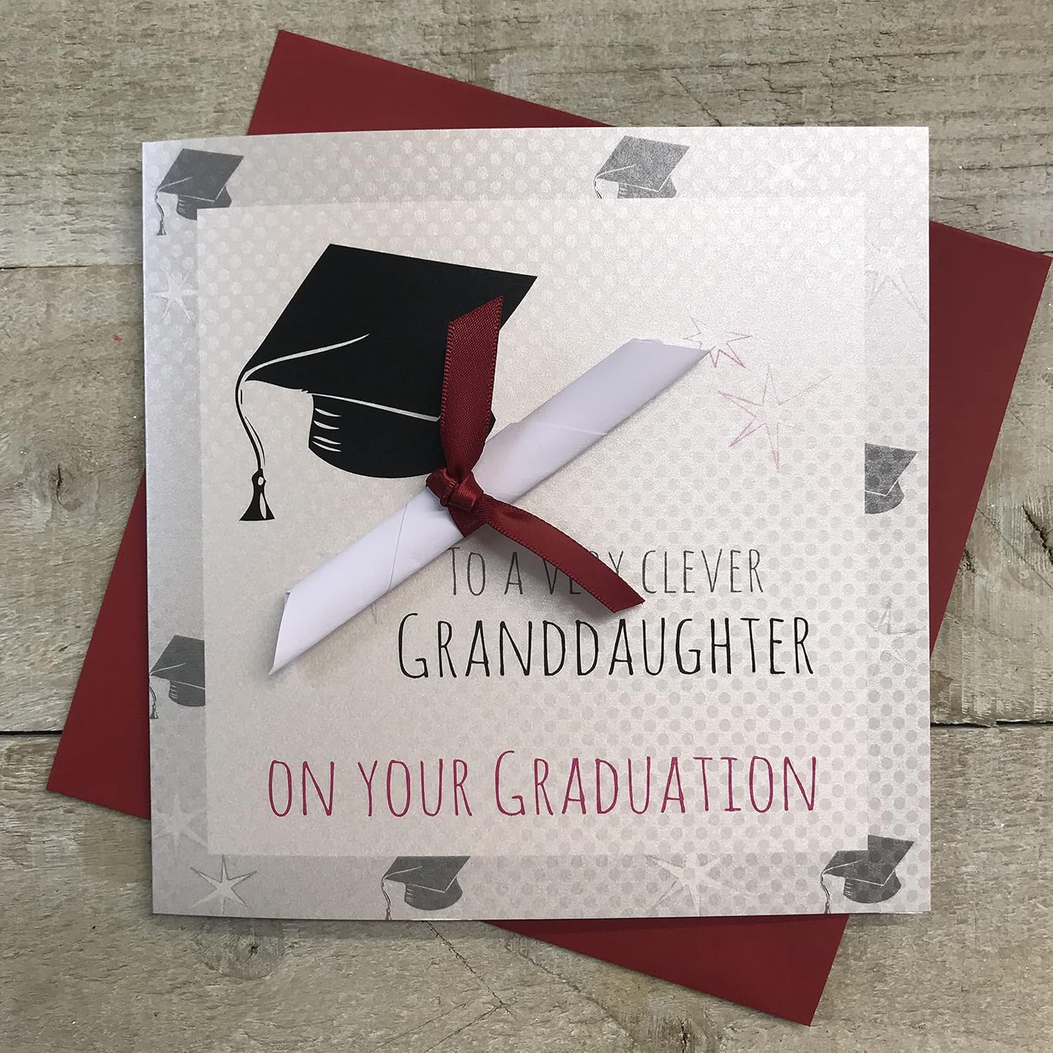 white cotton cards to A Very Clever Granddaughter, Handmade Card (Graduation Cap)