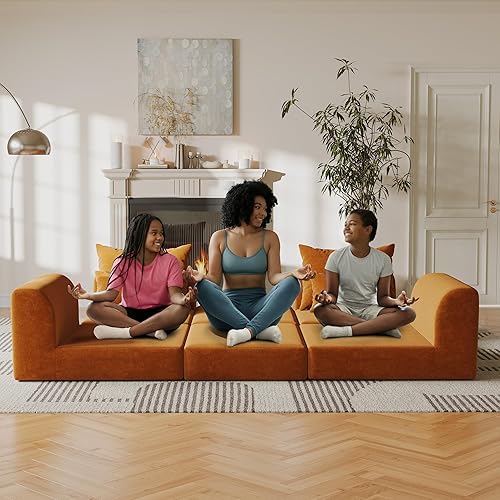 Miniatura 5 de Sofá biplaza modular con otomana, sofá en forma de L, sofá modular personalizable, diseño de combinación libre para sala de estar moderna, brasas de