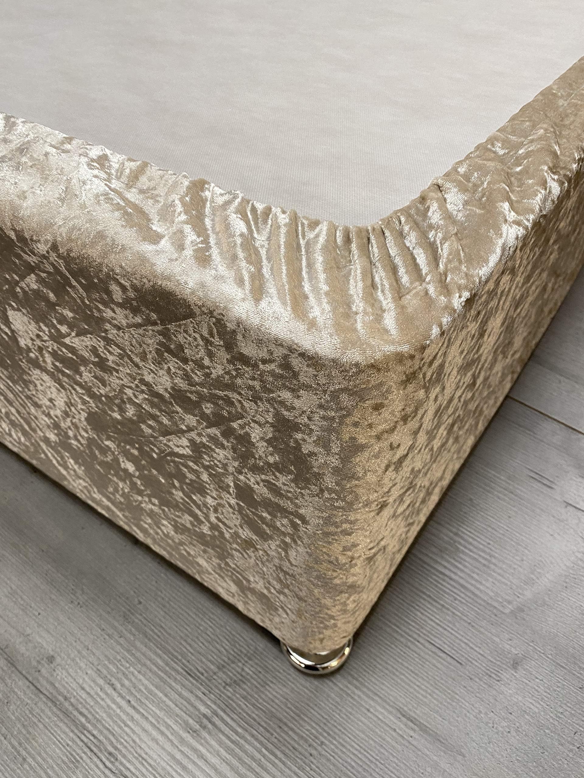 Crushed Velvet Elasticated Bed Valance/Divan Base Cover (Small Double, Oyster)