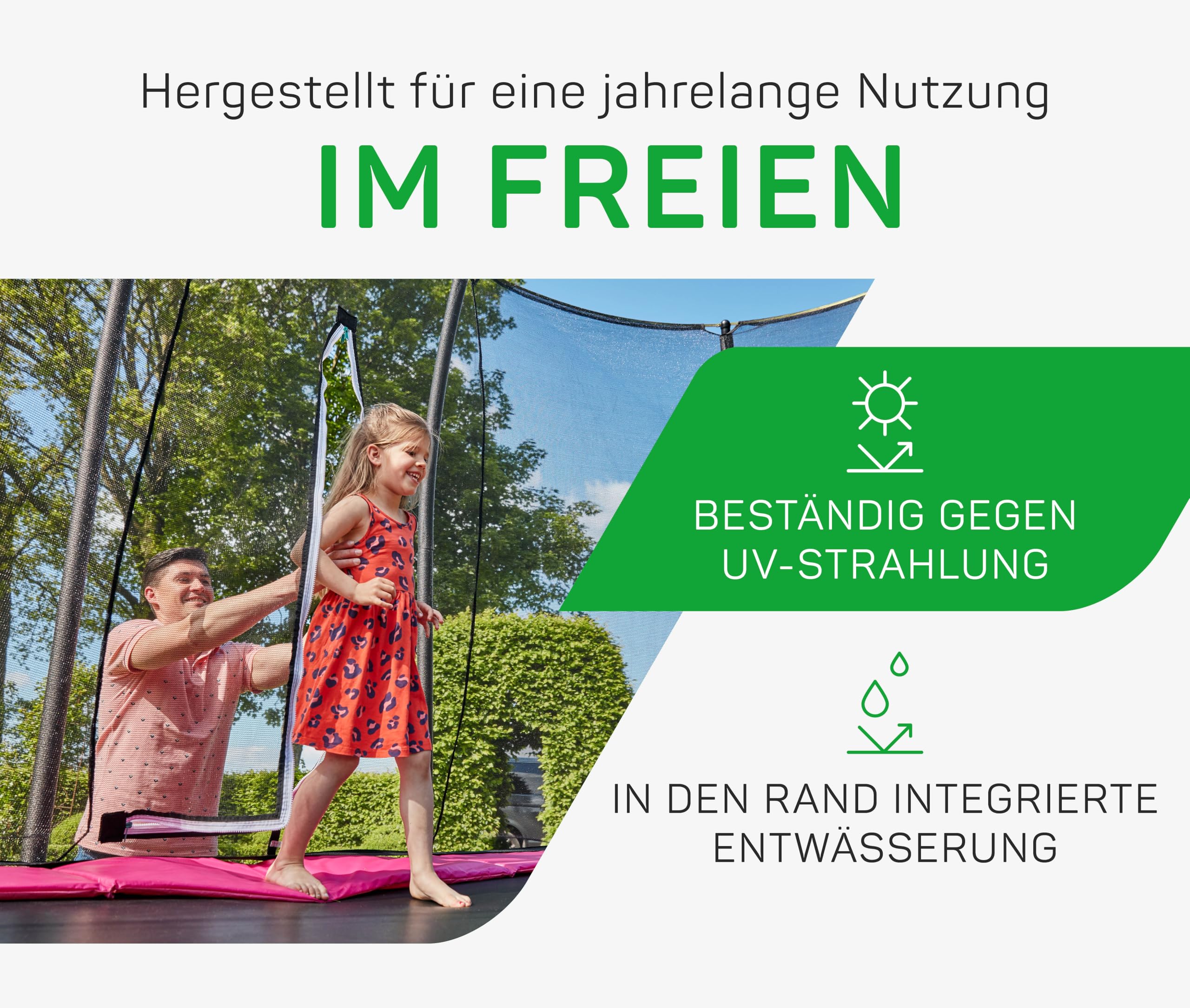 Salta Comfort Edition – ⌀183/213/251/305/366/396/427cm - TÜV geprüft – Schwarz/Grün/Pink - rundes Outdoor Trampolin, Gartentrampolin - Set mit Sprungmatte, Sicherheitsnetz, Federn, Randabdeckung