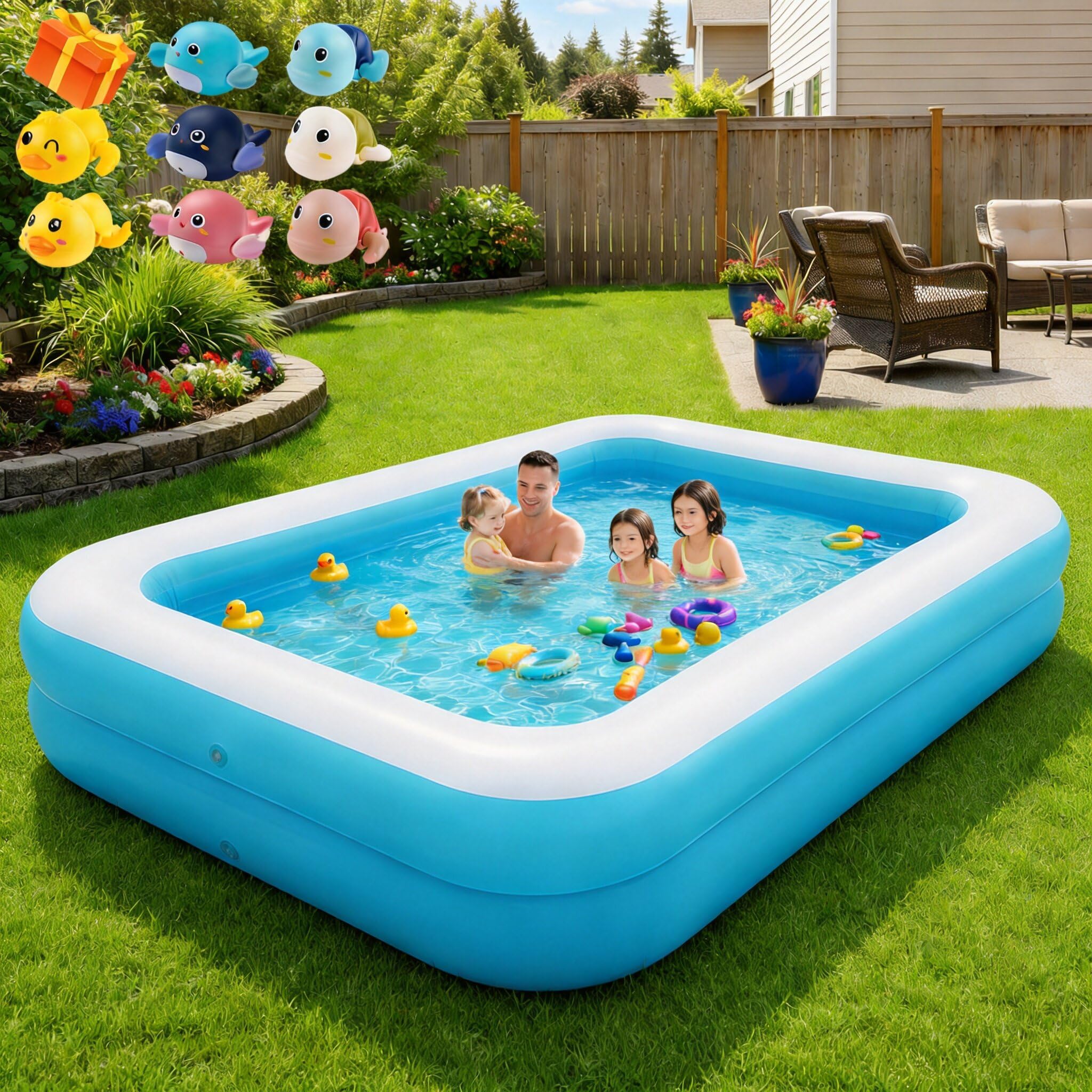 EAHSAP Alberca Inflable para Niños y Adultos,Piscina Inflable 181x141x46CM,Piscina Hinchable Rectangular para Niños,Adultos,Al Aire Libre,Patio,Fiesta del Agua(XL)