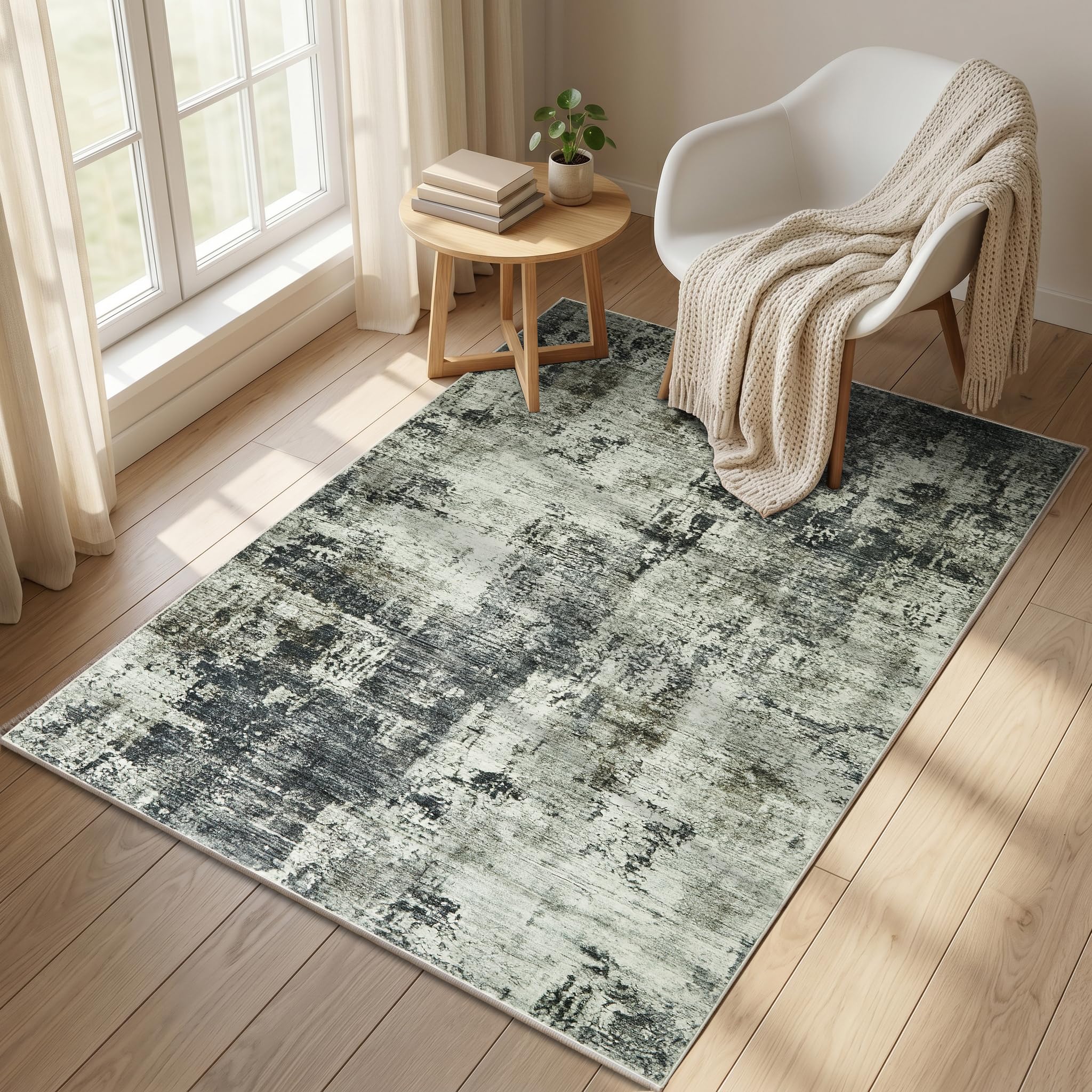 BedLooms Washable Abstract Grey Rugs Living Room 80x150 cm Vintage Area Rugs for Bedroom Non Slip Carpet for Kids Room Traditional Boho Rug for Kitchen Dinning Room Lounge (Frost)